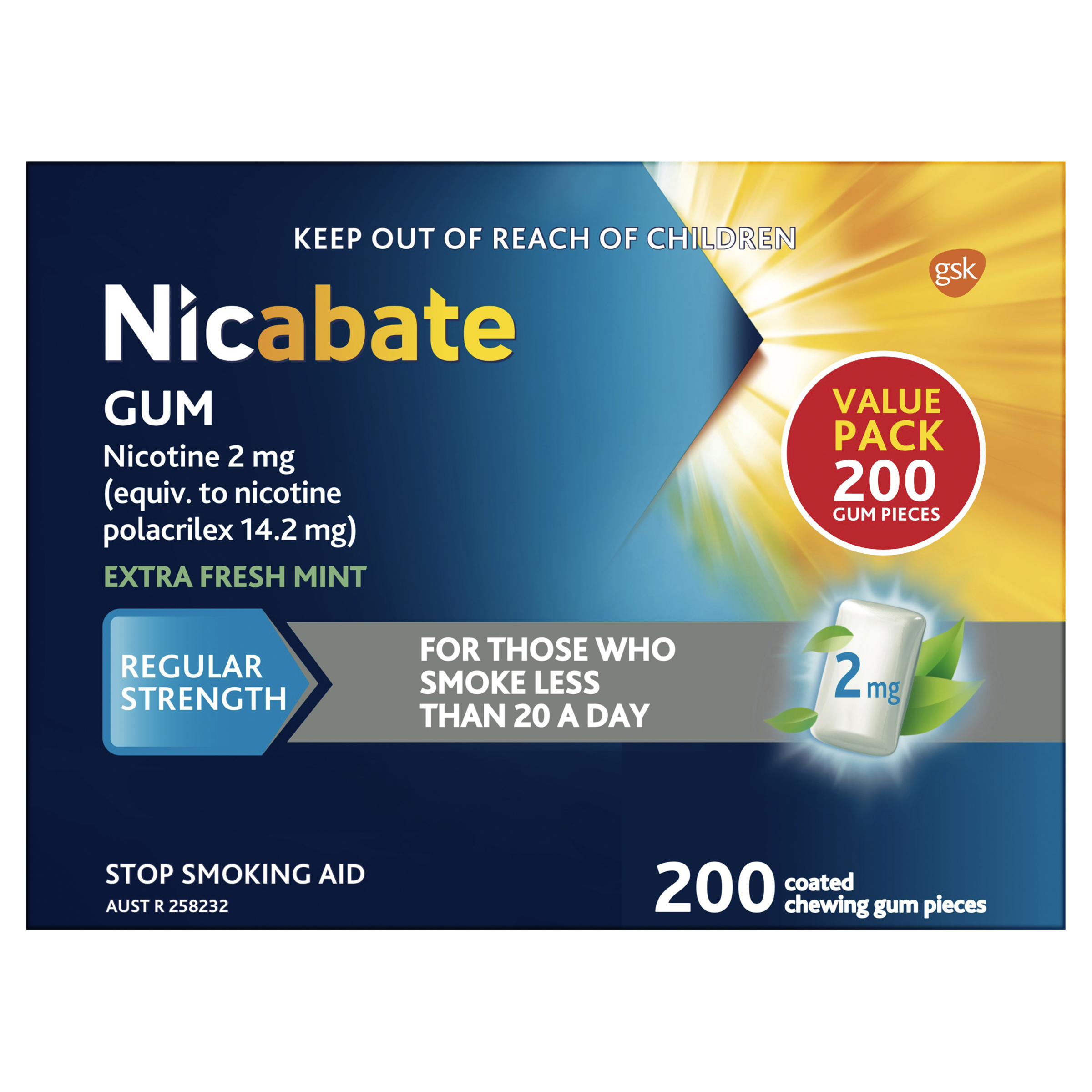 NICABATE GUM REGULAR EXTRA FRESH MINT 2MG 200 PACK - Image 2