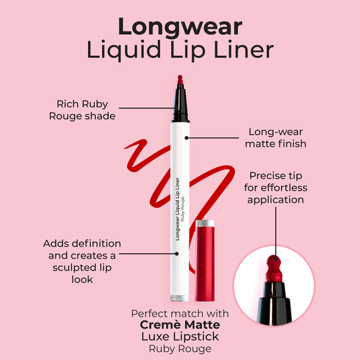 MCO BEAUTY LONGWEAR LIQUID LIP LINER RUBY ROUGE 1.2ML - Image 2