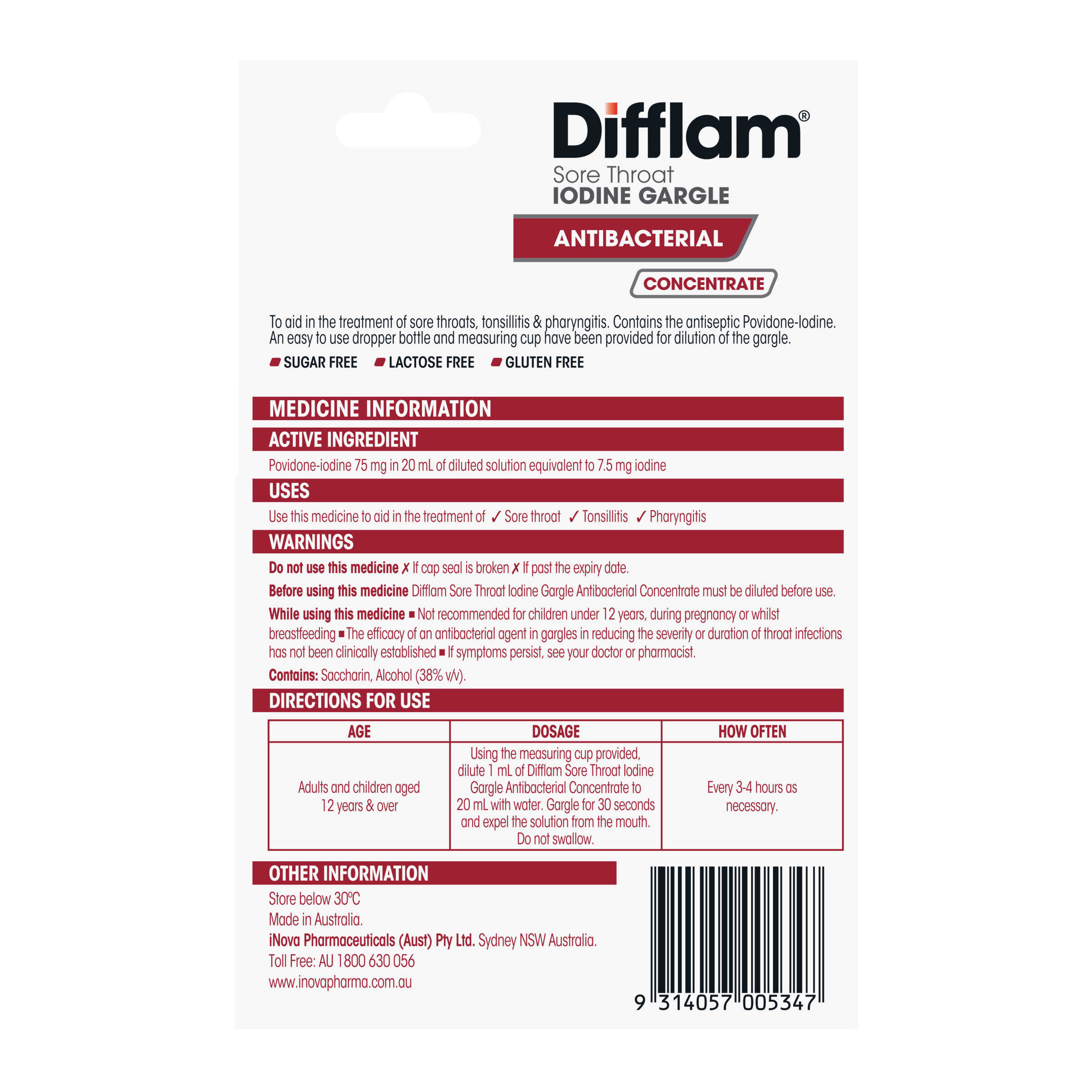 DIFFLAM THROAT GARGLE IODINE 15ML - Image 4