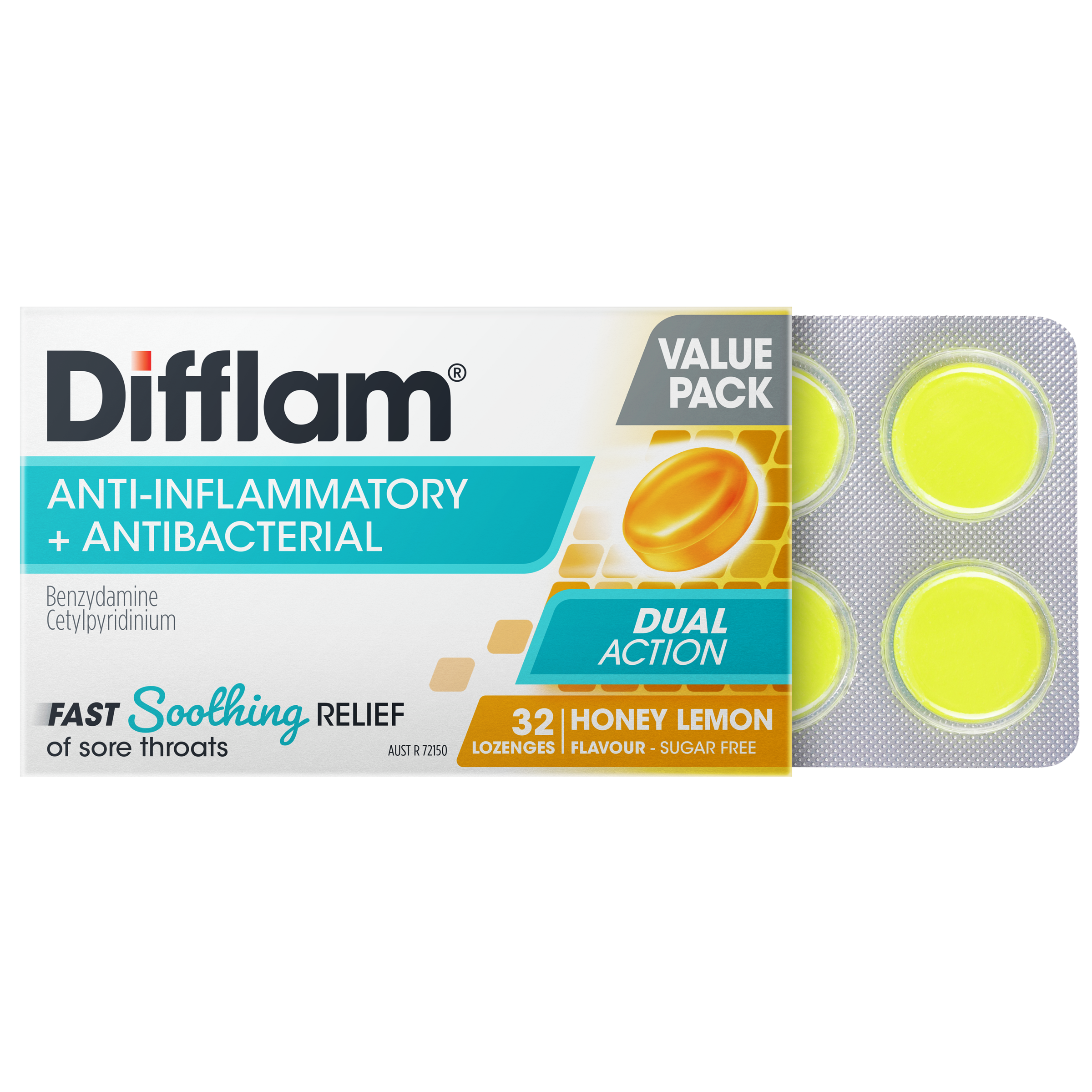DIFFLAM DUAL ACTION HONEY LEMON 32 LOZENGES - Image 3