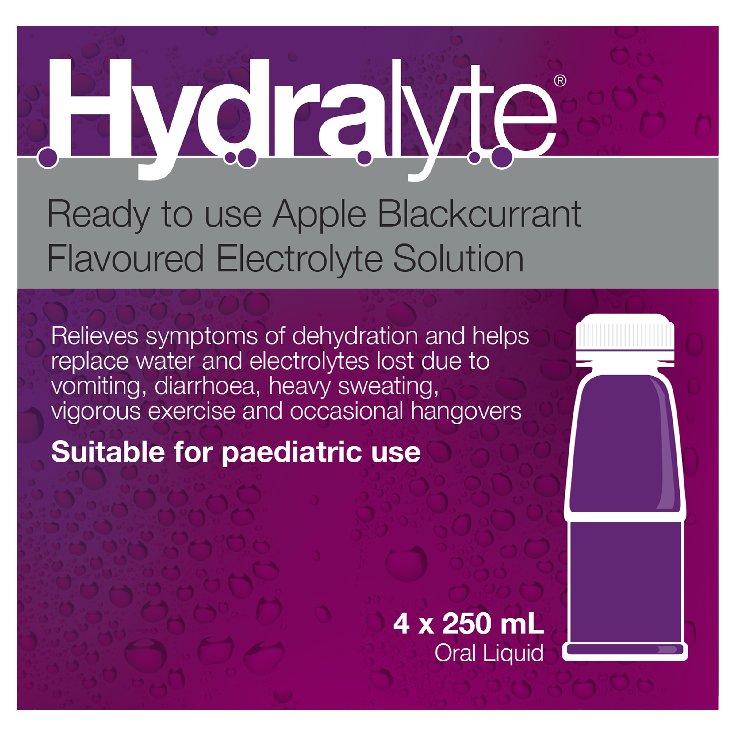 HYDRALYTE LIQUID APPLE BLACKCURRANT READY TO DRINK 250ML 4 PACK - Image 5