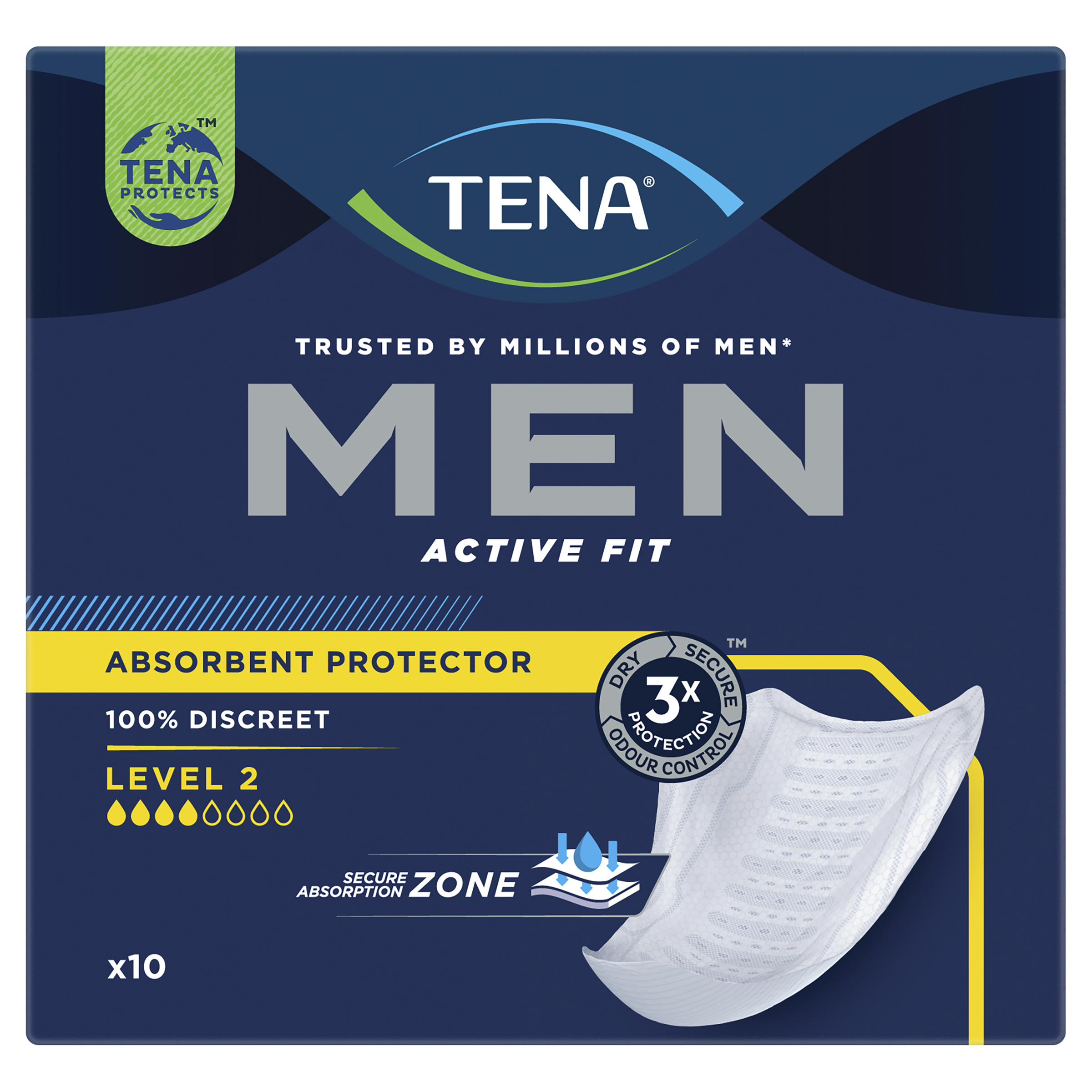 TENA MEN SHIELDS ACTIVE FIT 4D LEVEL 2 10 PACK - Image 2
