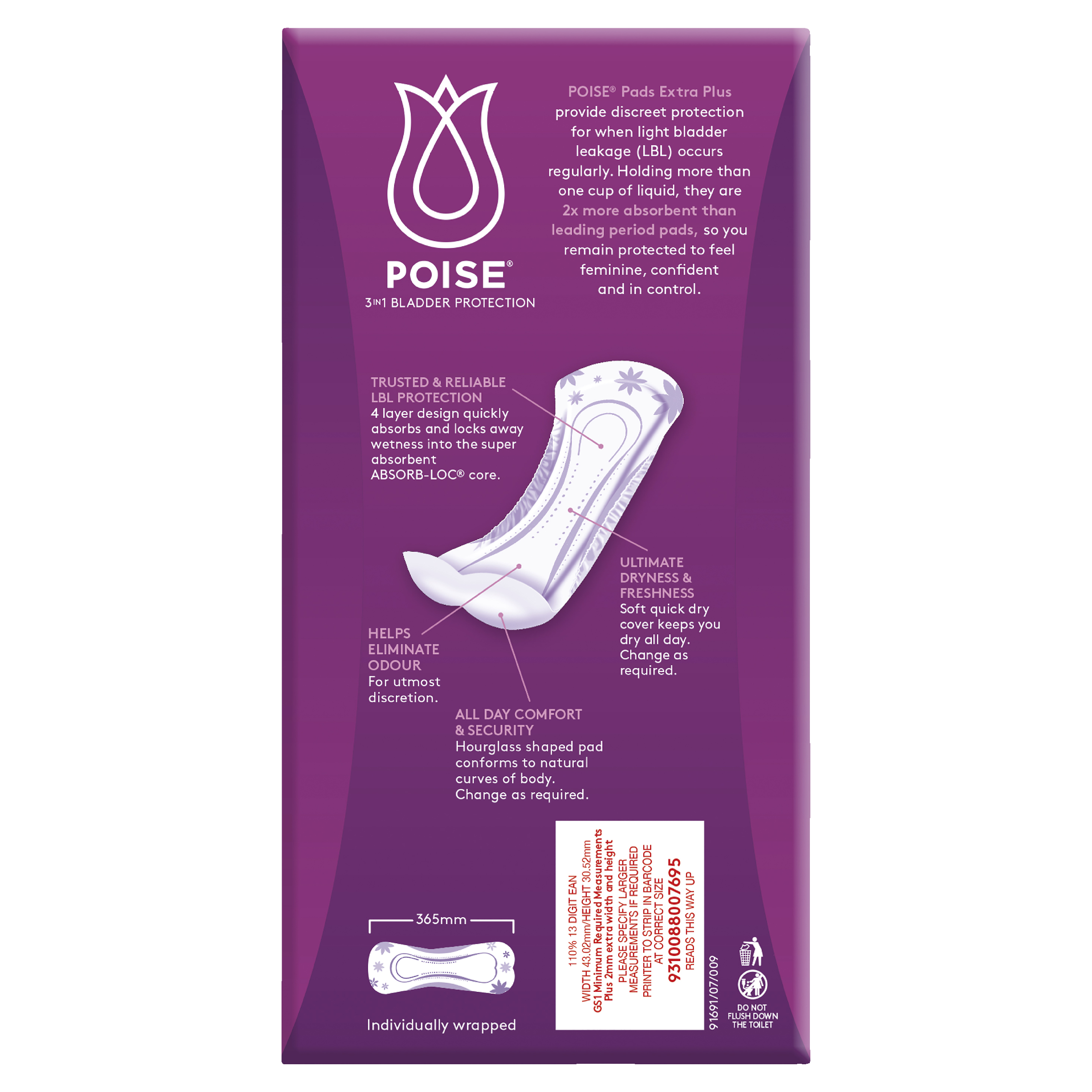 POISE 3-IN-1 PADS EXTRA PLUS 5D 10 PACK - Image 4