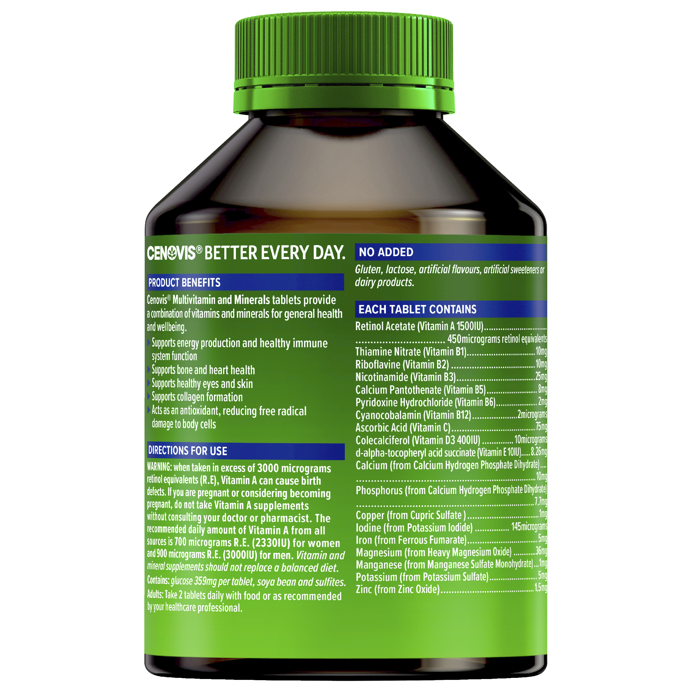 CENOVIS MULTIVITAMIN AND MINERALS 200 TABLETS - Image 2