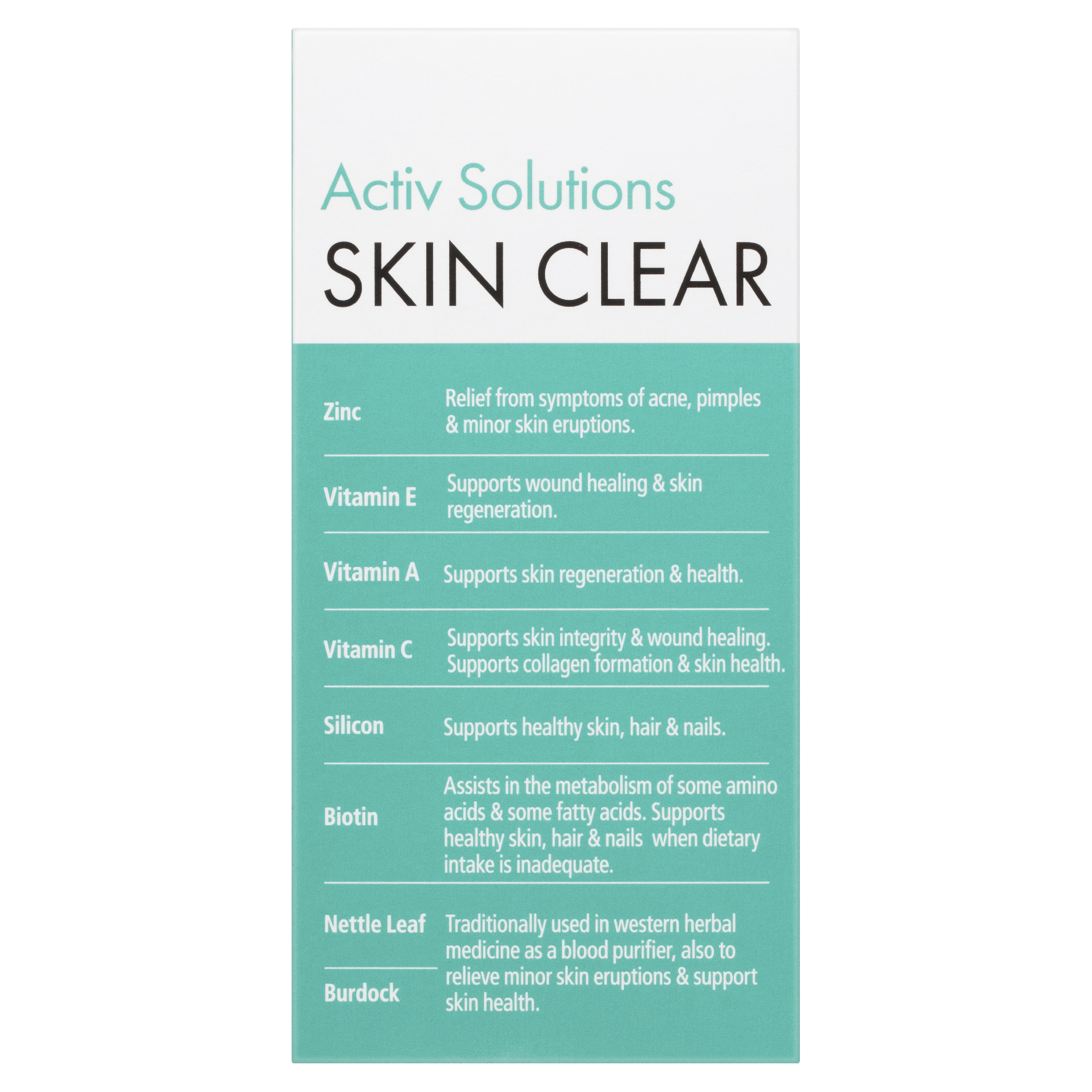NATURES WAY ACTIVE SOLUTIONS SKIN CLEAR 60 TABLETS - Image 4