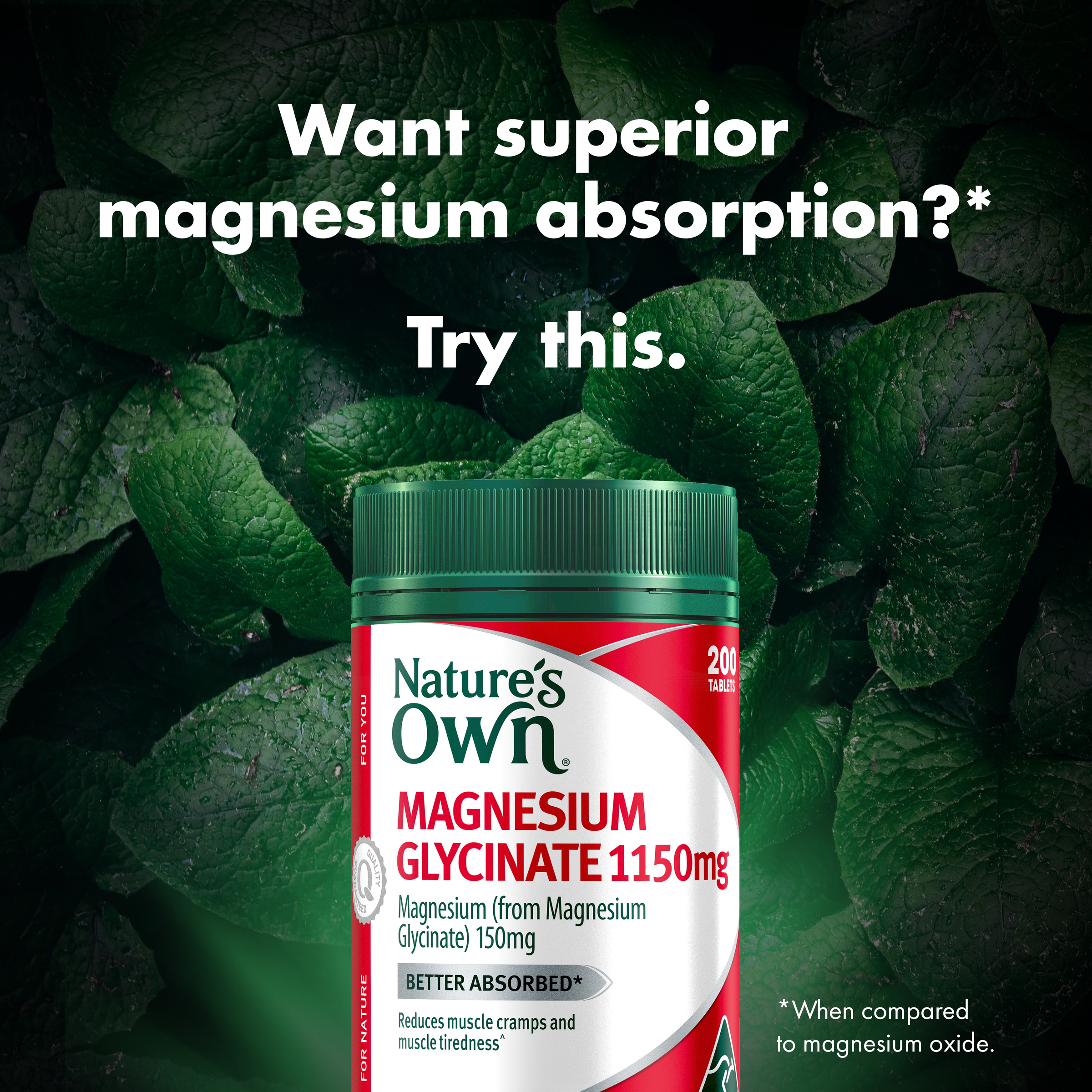NATURES OWN MAGNESIUM GLYCINATE 1150MG 200 TABLETS - Image 3