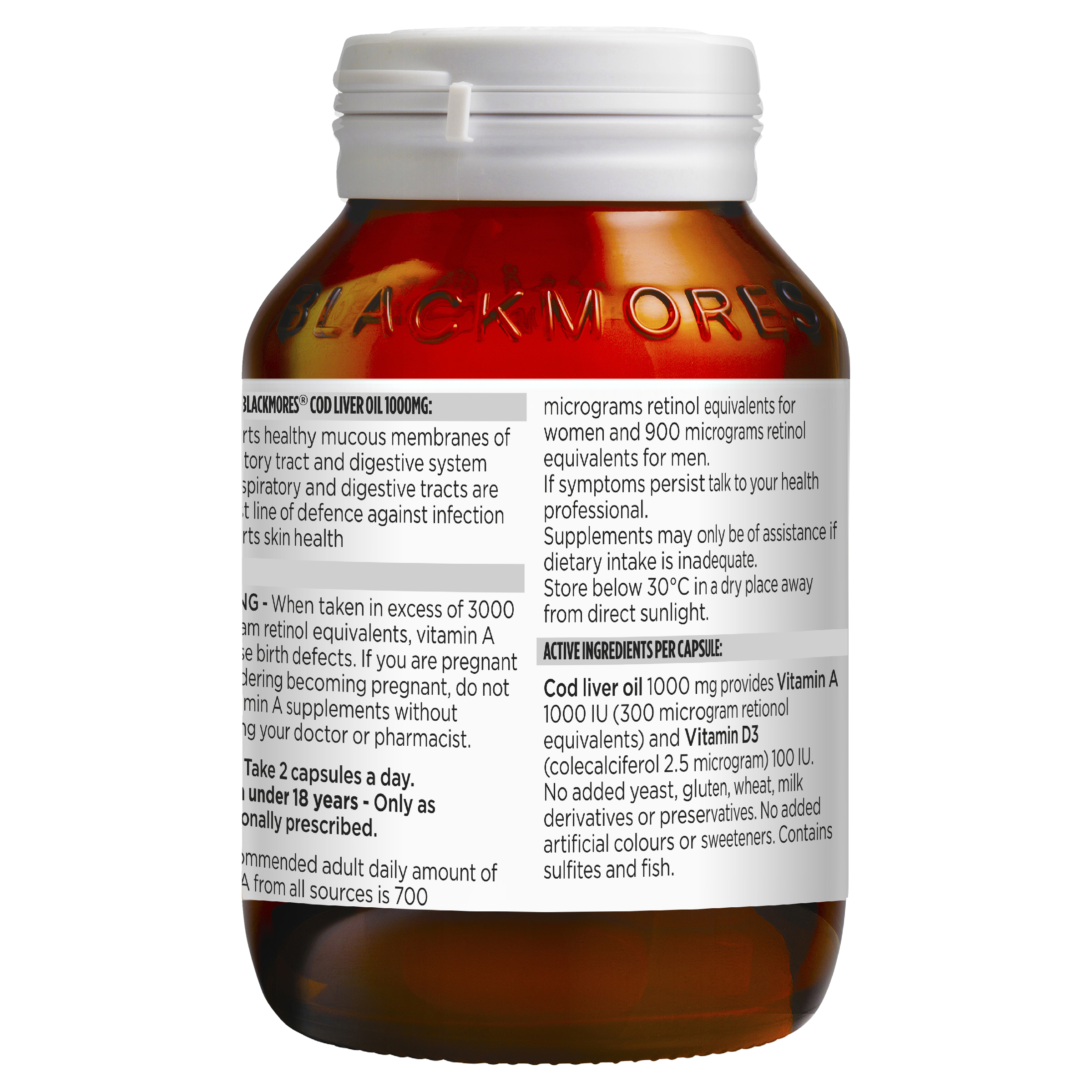 BLACKMORES COD LIVER OIL 1000MG 80 CAPSULES - Image 2