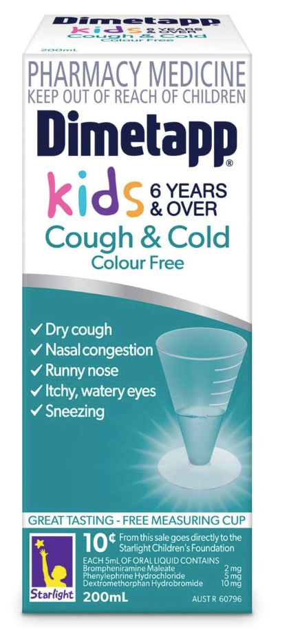 DIMETAPP KIDS COLD & COUGH COLOUR FREE 6+YEARS 200ML
