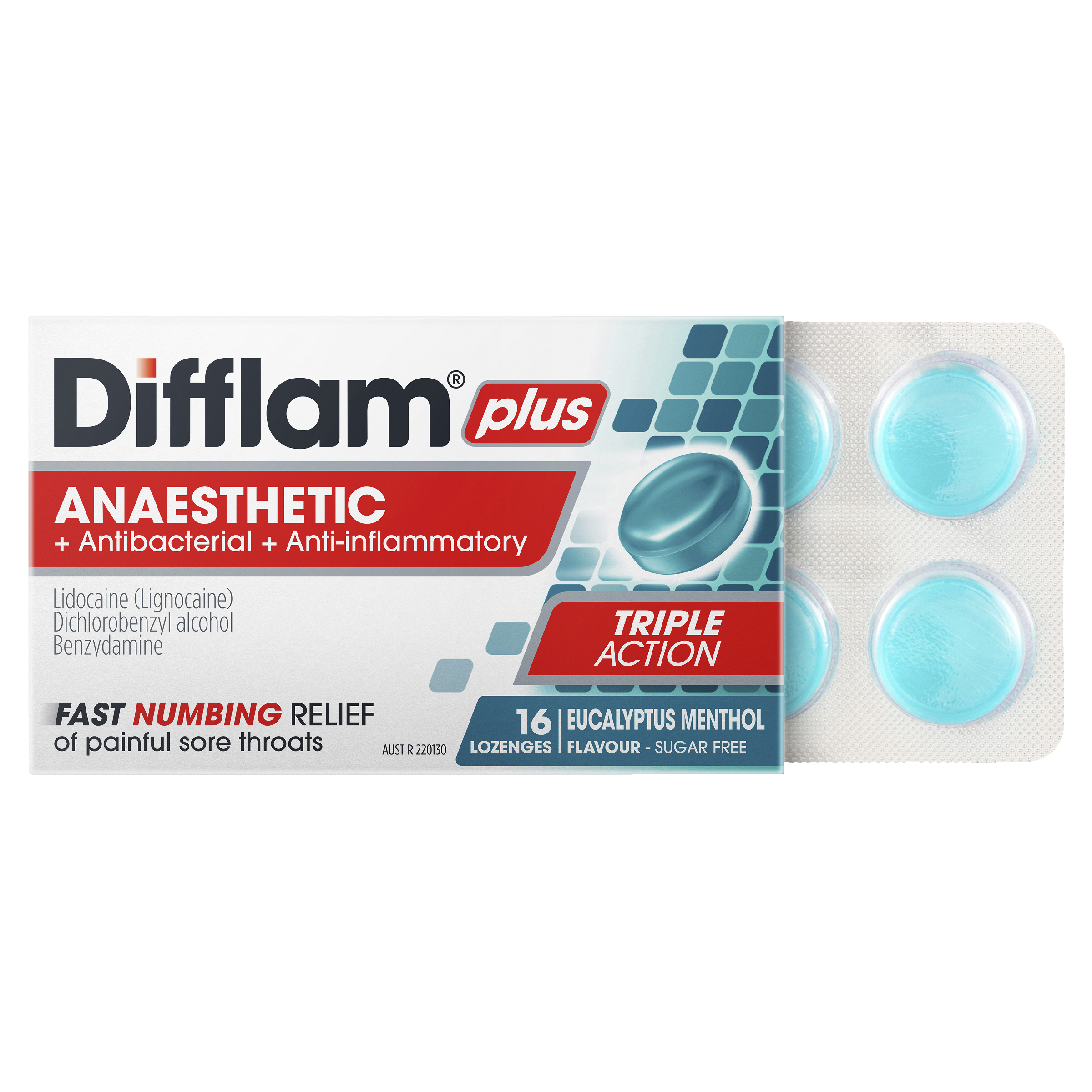 DIFFLAM PLUS ANAESTHETIC EUCALYPTUS MENTHOL THROAT 16 LOZENGES - Image 8