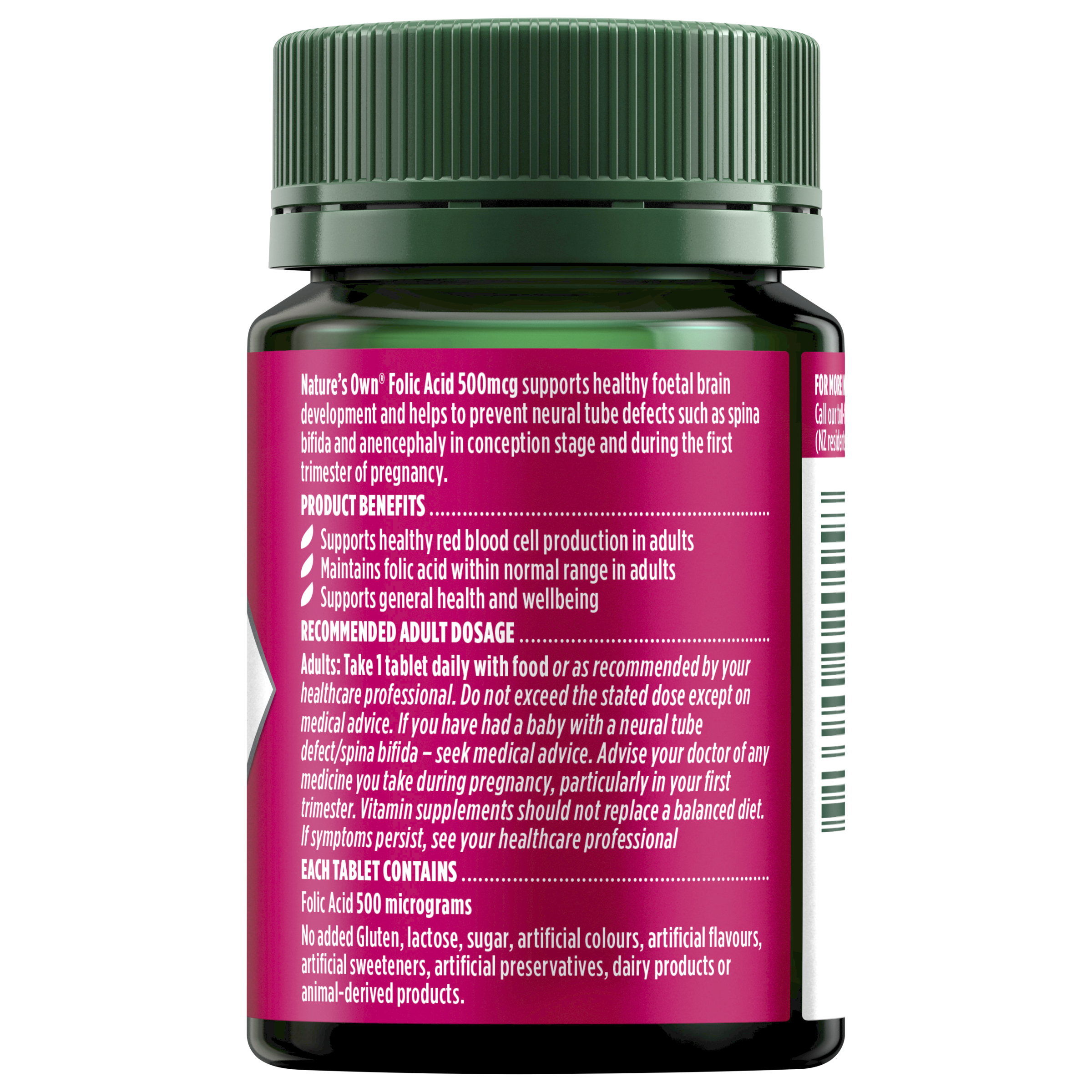 NATURES OWN FOLIC ACID 500MCG 120 TABLETS - Image 2