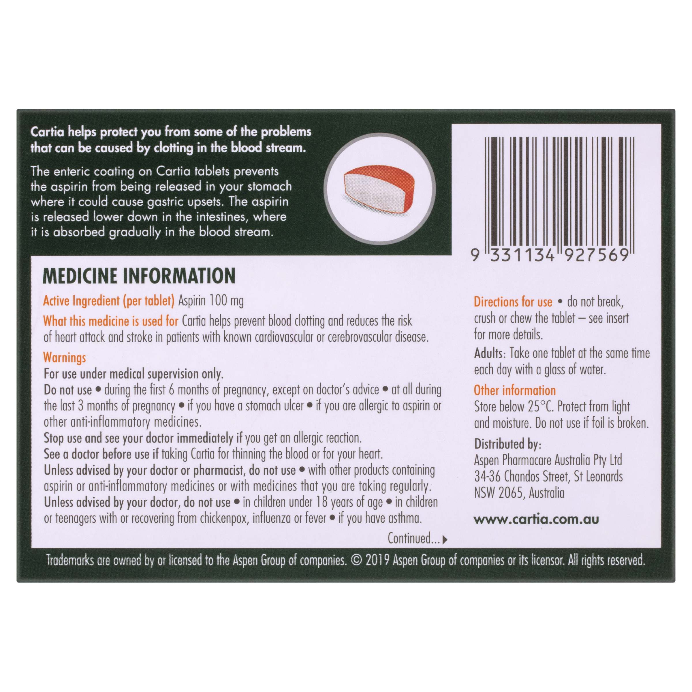 CARTIA ASPIRIN 100MG 84 TABLET - Image 4