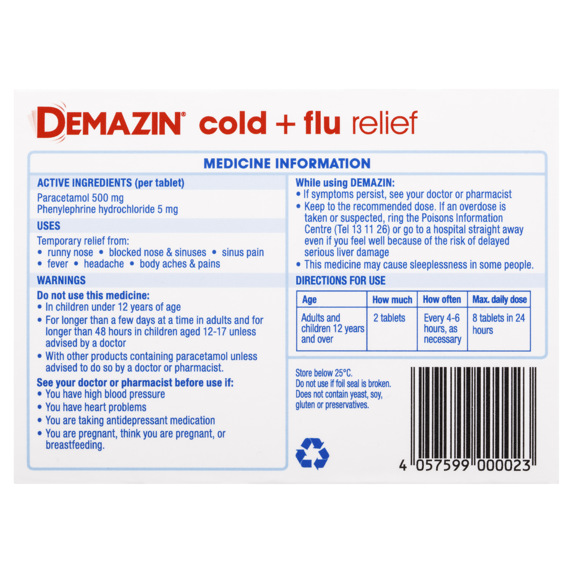 DEMAZIN COLD & FLU RELIEF PE  48TABLETS - Image 4