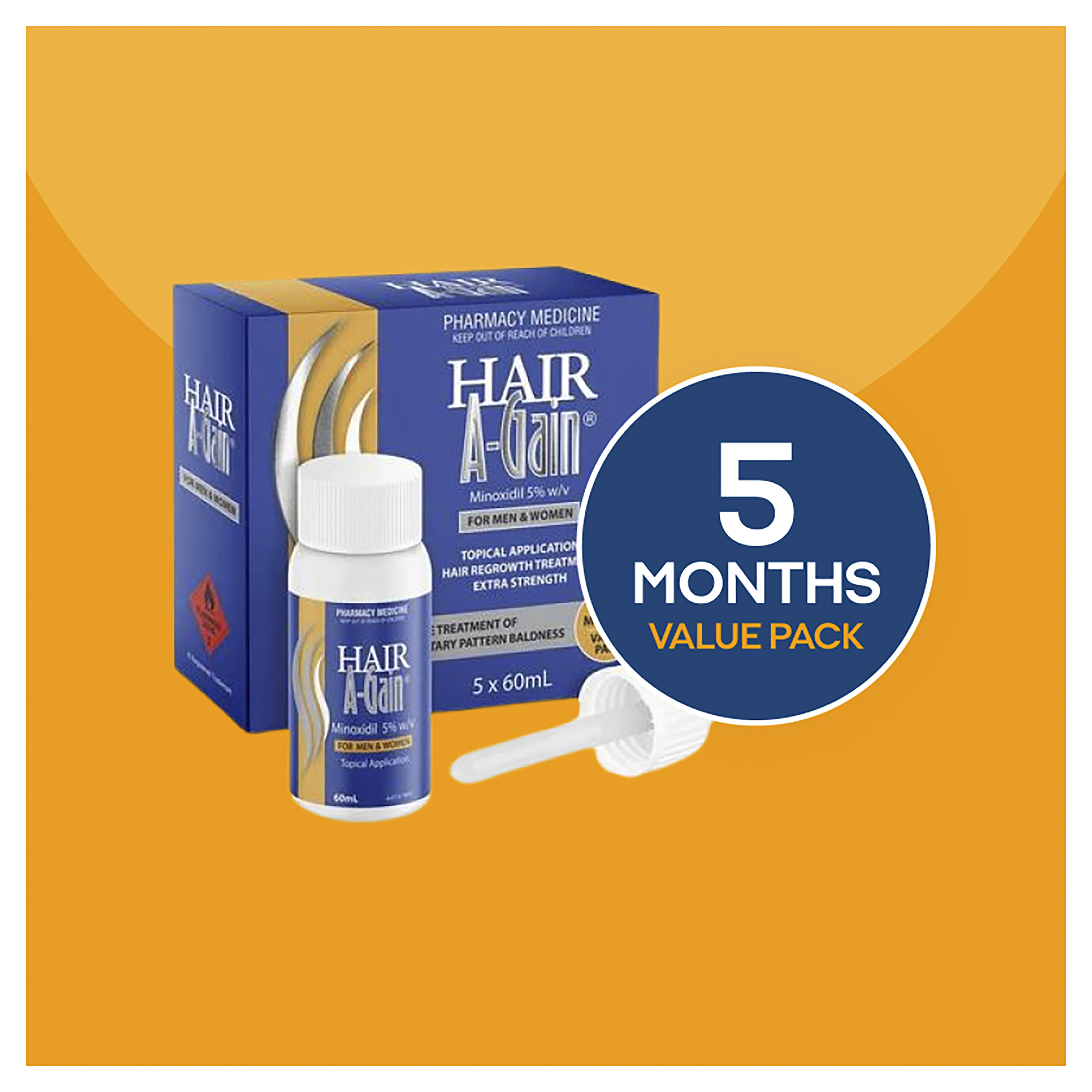 HAIR A-GAIN TREATMENT SOLUTION 5% 60ML 5 PACK - Image 4