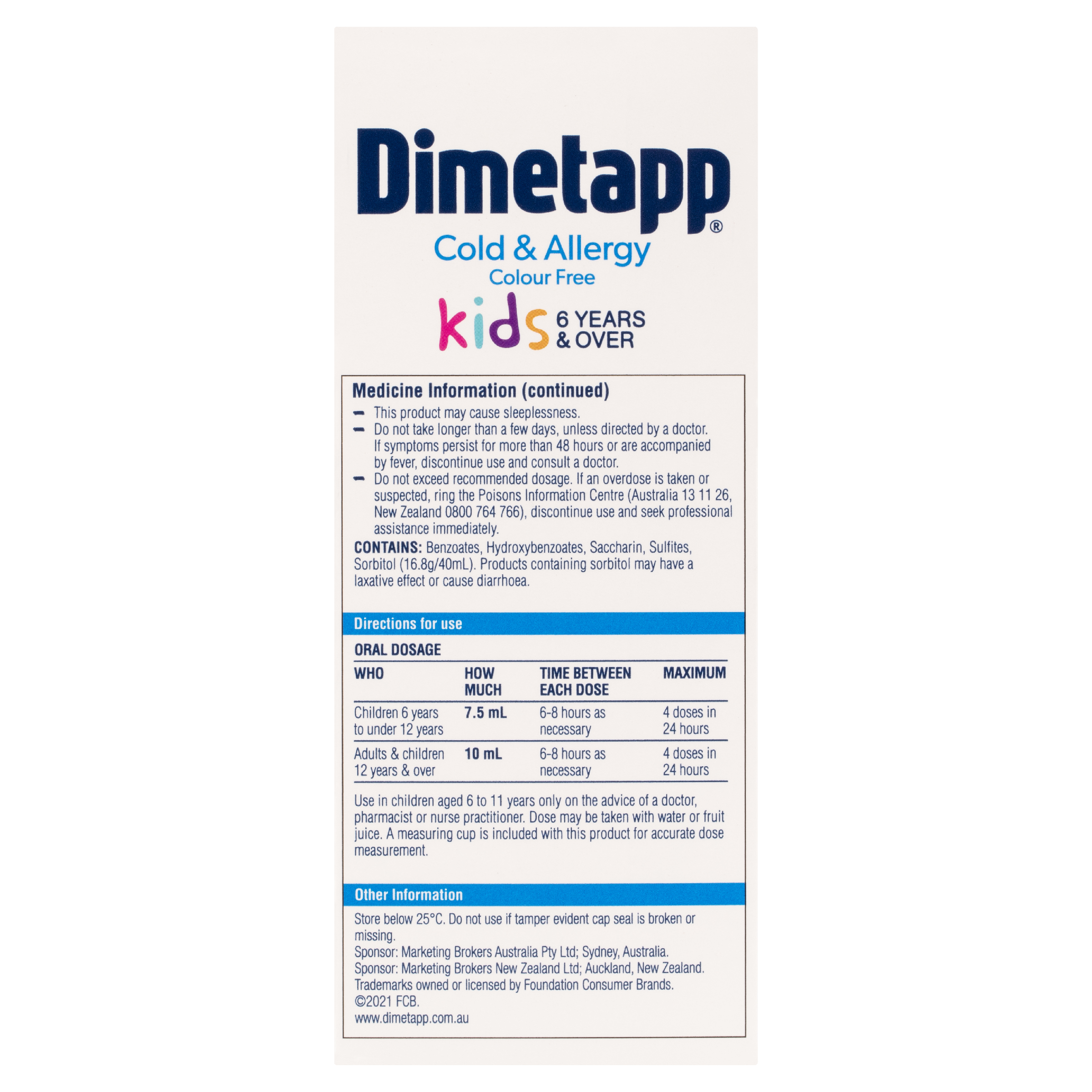 DIMETAPP KIDS COLD & ALLERGY COLOUR FREE 6+ YEARS 200ML - Image 4