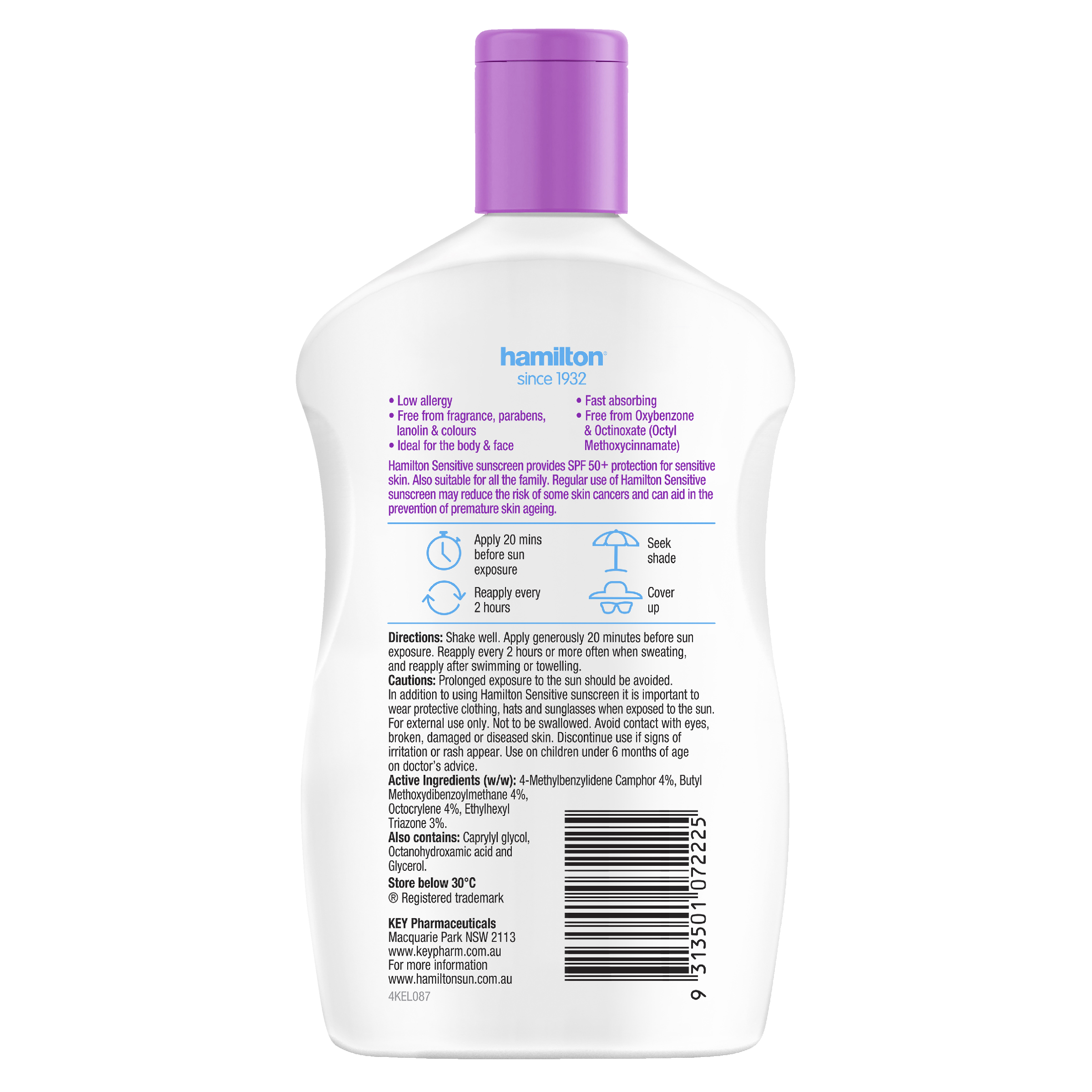 HAMILTON SENSITIVE SUNSCREEN LOTION SPF50+ 265ML - Image 2