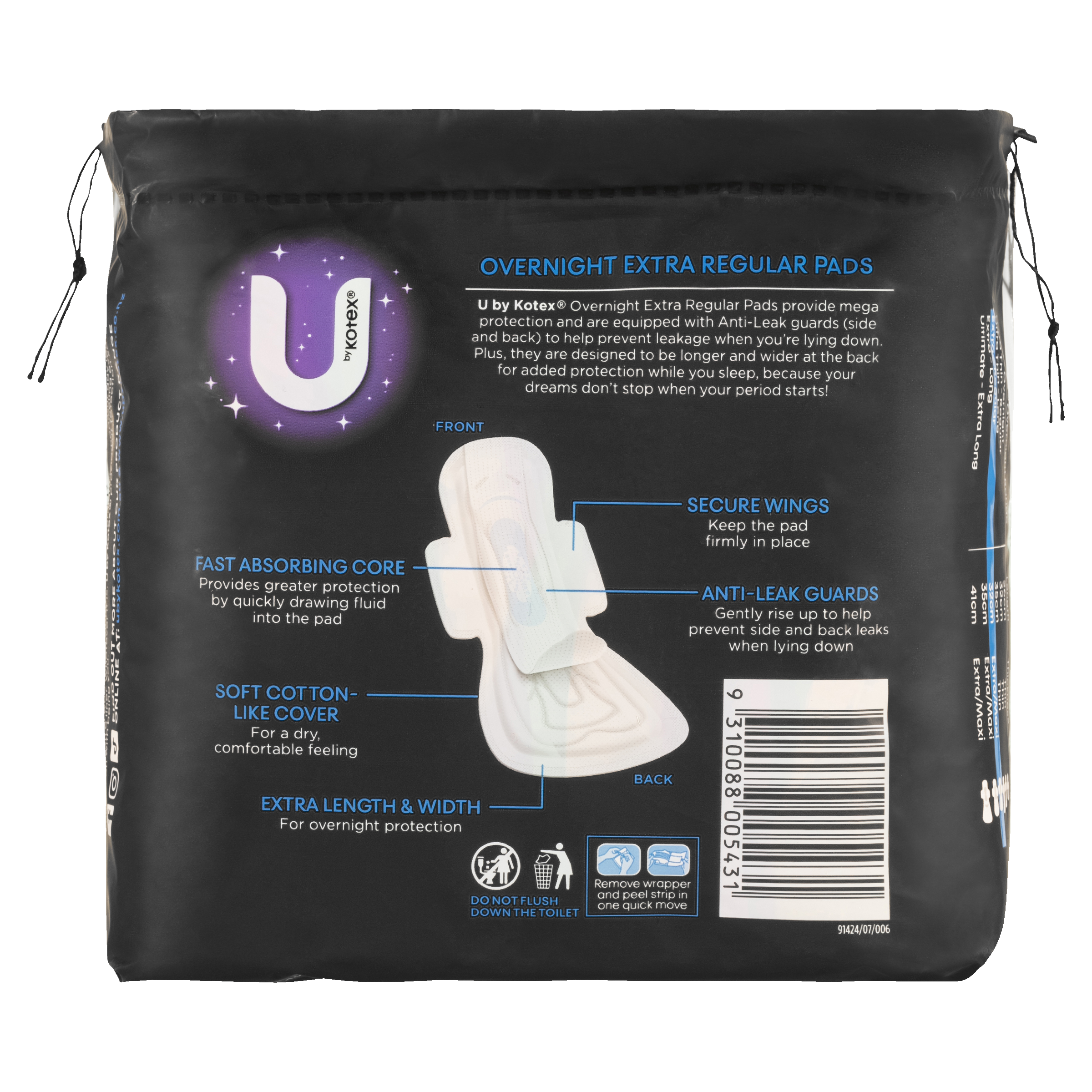 U BY KOTEX PADS EXTRA OVERNIGHT REGULAR WINGS 10 PACK - Image 10