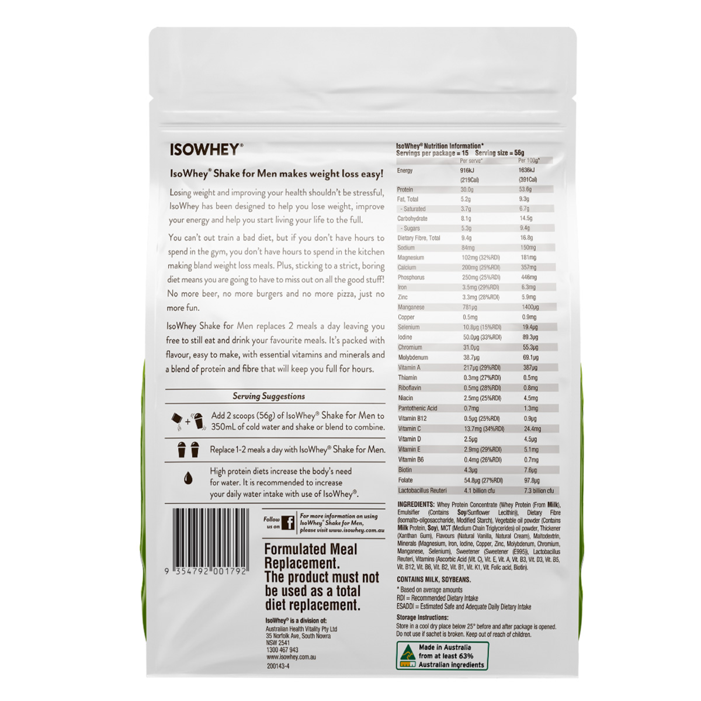 ISOWHEY MENS SHAKE VANILLA POWDER 840G - Image 2