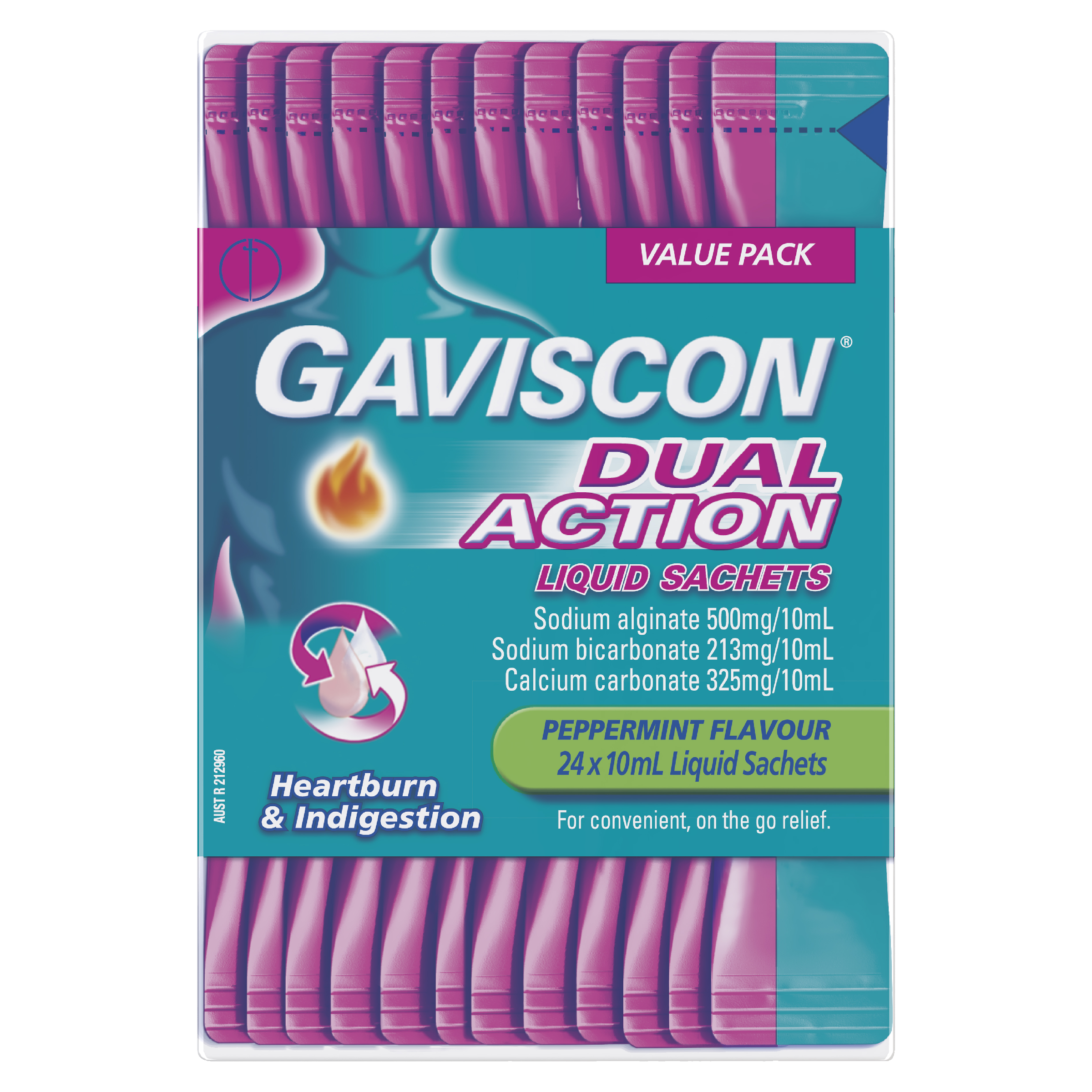 GAVISCON DUAL ACTION PEPPERMINT LIQUID 10ML SACHETS 24 PACK - Image 9