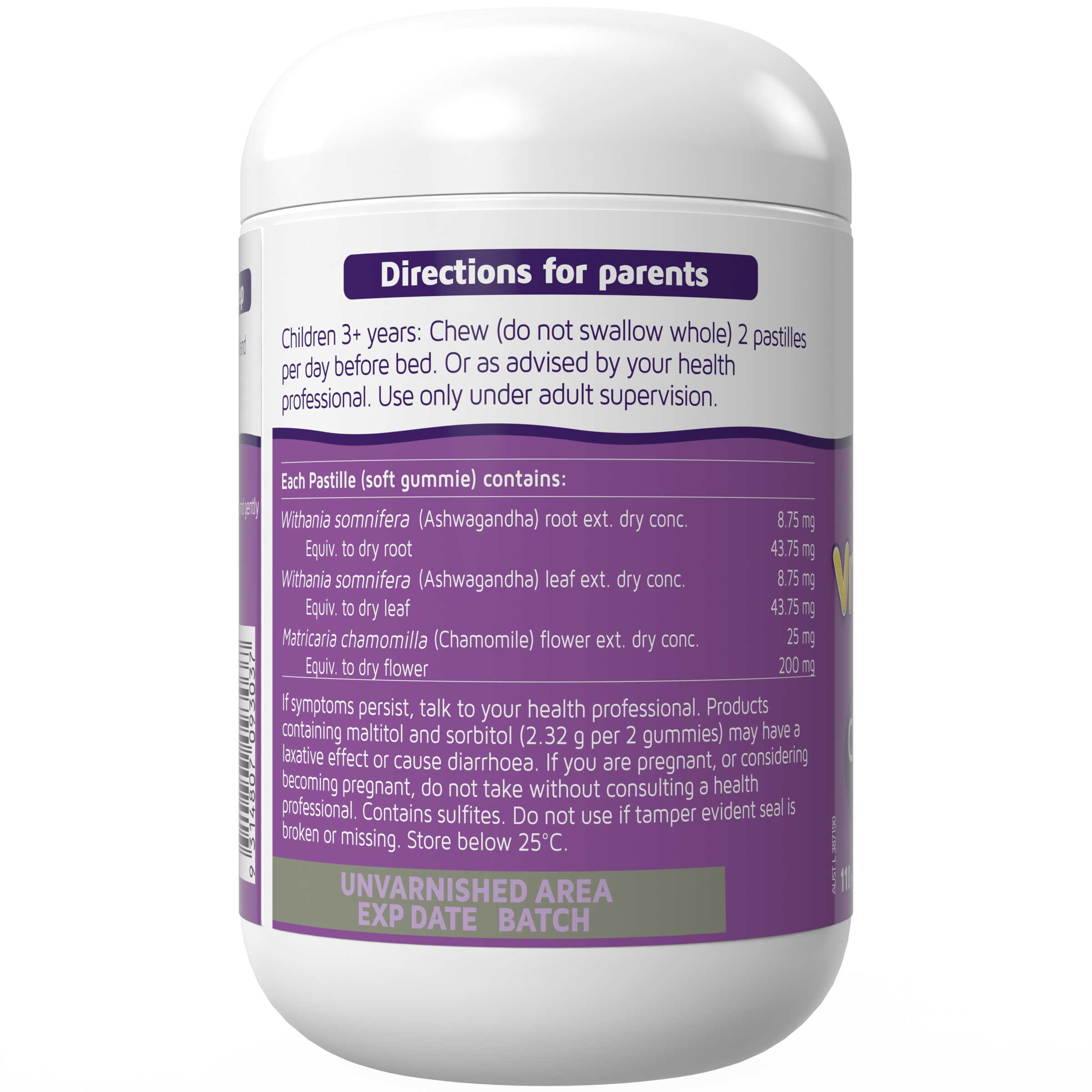 NATURES WAY KID SMART VITA GUMMIES CALM & SLEEP 99% SUGAR FREE 50 PASTILLES - Image 3