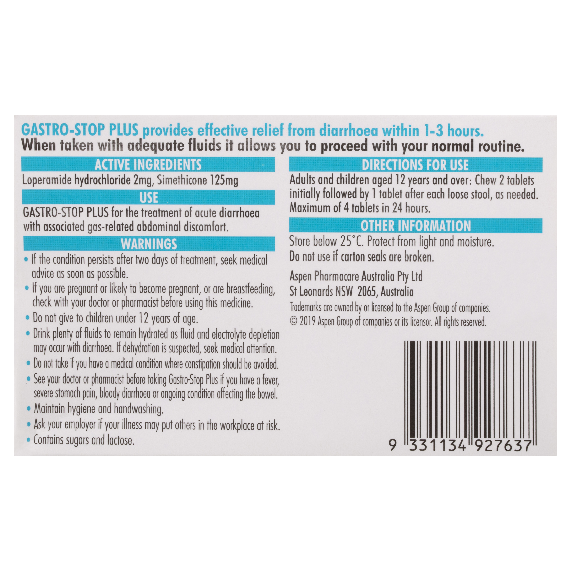 GASTRO-STOP PLUS DIARRHOEA & WIND RELIEF 12 TABLETS - Image 4