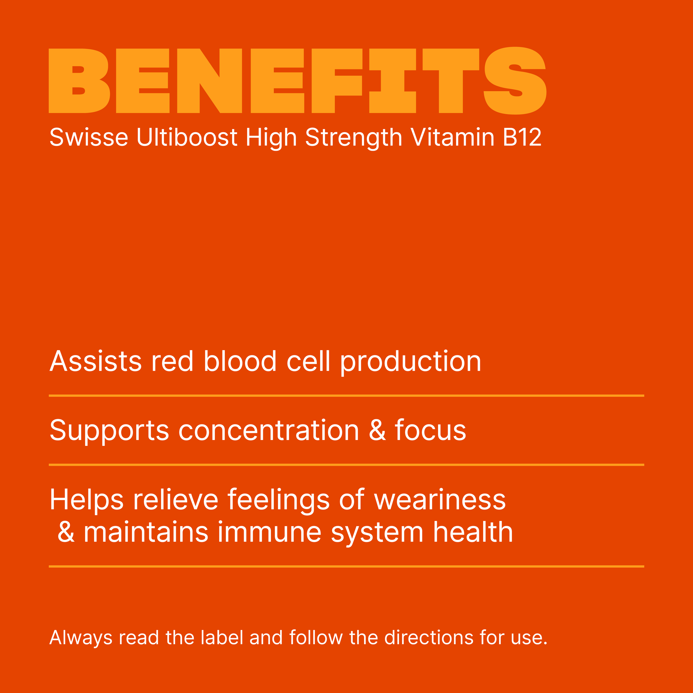 SWISSE ULTIBOOST HIGH STRENTH VITAMIN B12 60 TABLETS - Image 3