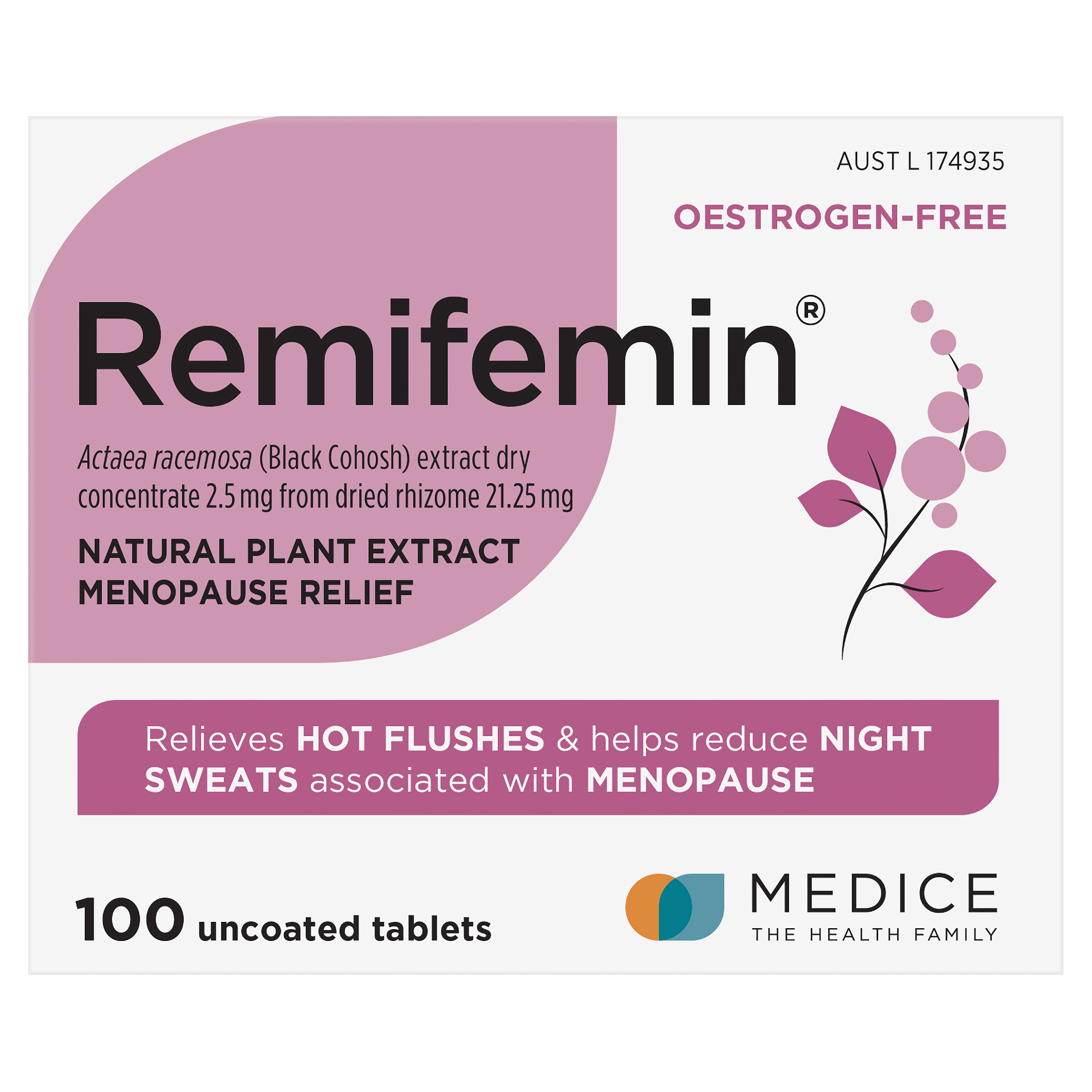 REMIFEMIN MENOPAUSE SYMPTOM RELIEF 100 TABLETS - Image 2