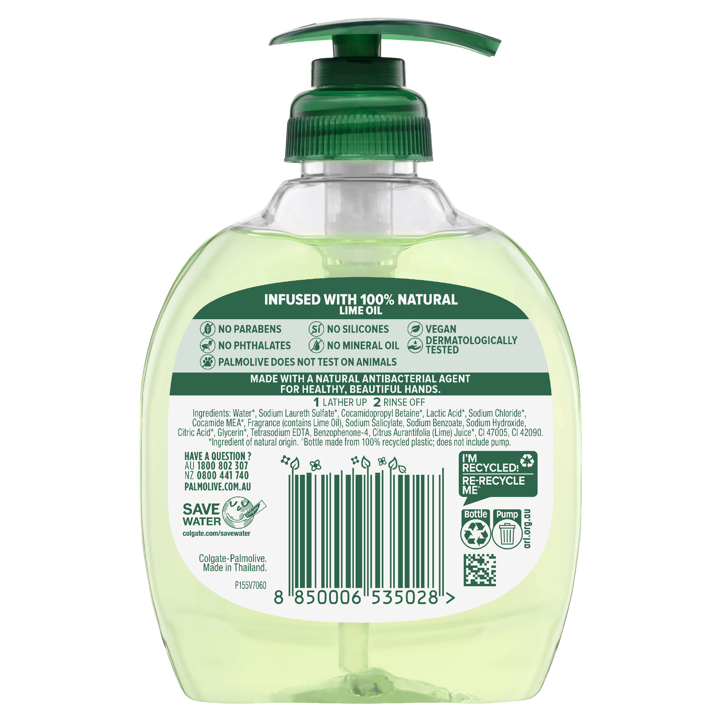 PALMOLIVE ANTIBACTERIAL  HAND WASH LIME ODOUR NEUTRAL 250ML - Image 2