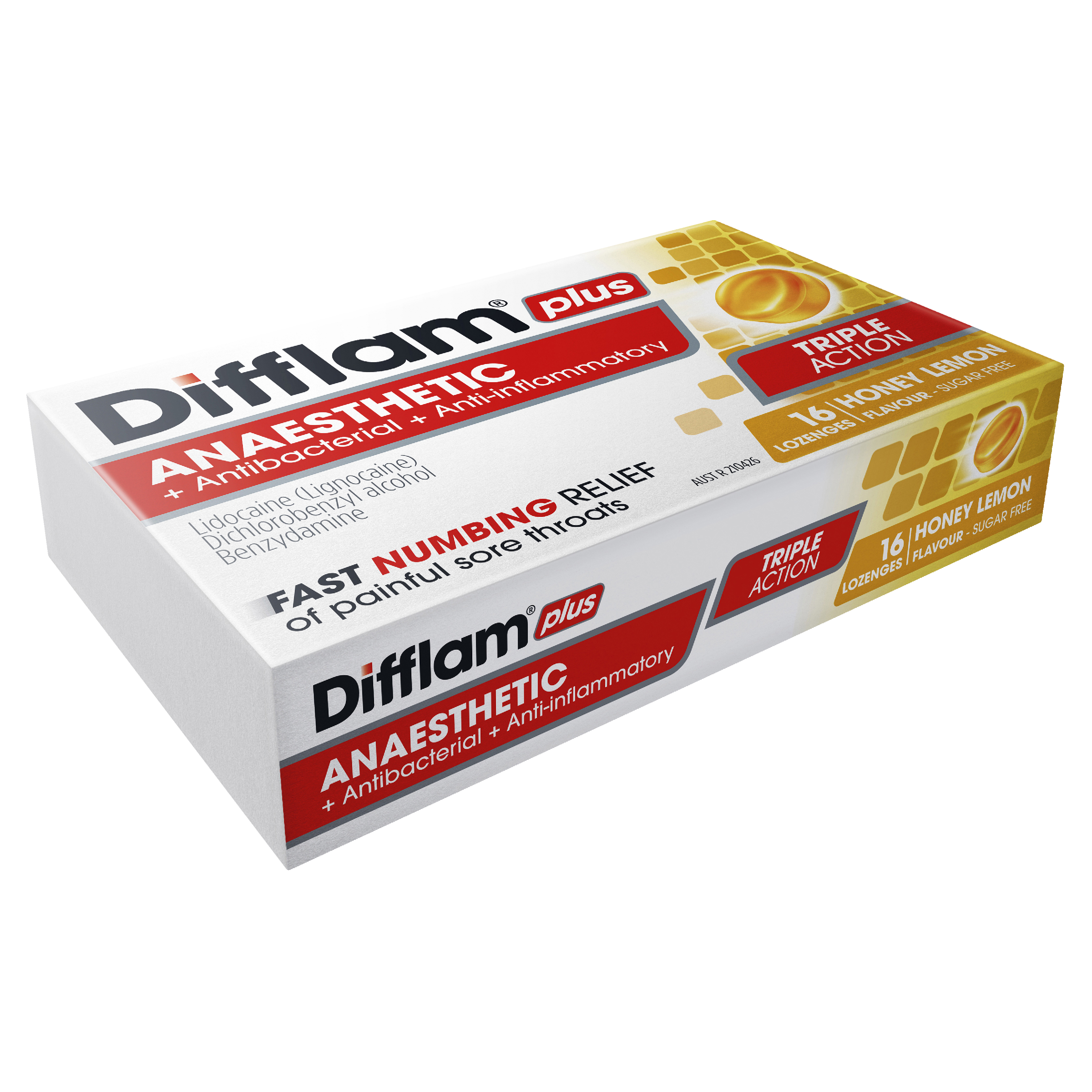 DIFFLAM PLUS ANAESTHETIC HONEY & LEMON SUGAR FREE 16 LOZENGES - Image 9