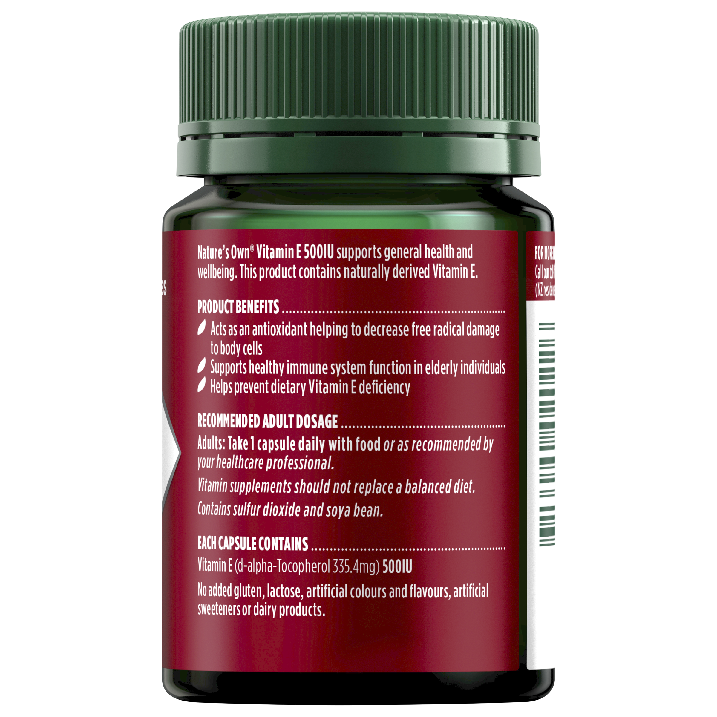 NATURES OWN VITAMIN E 500IU 60 CAPSULES - Image 2