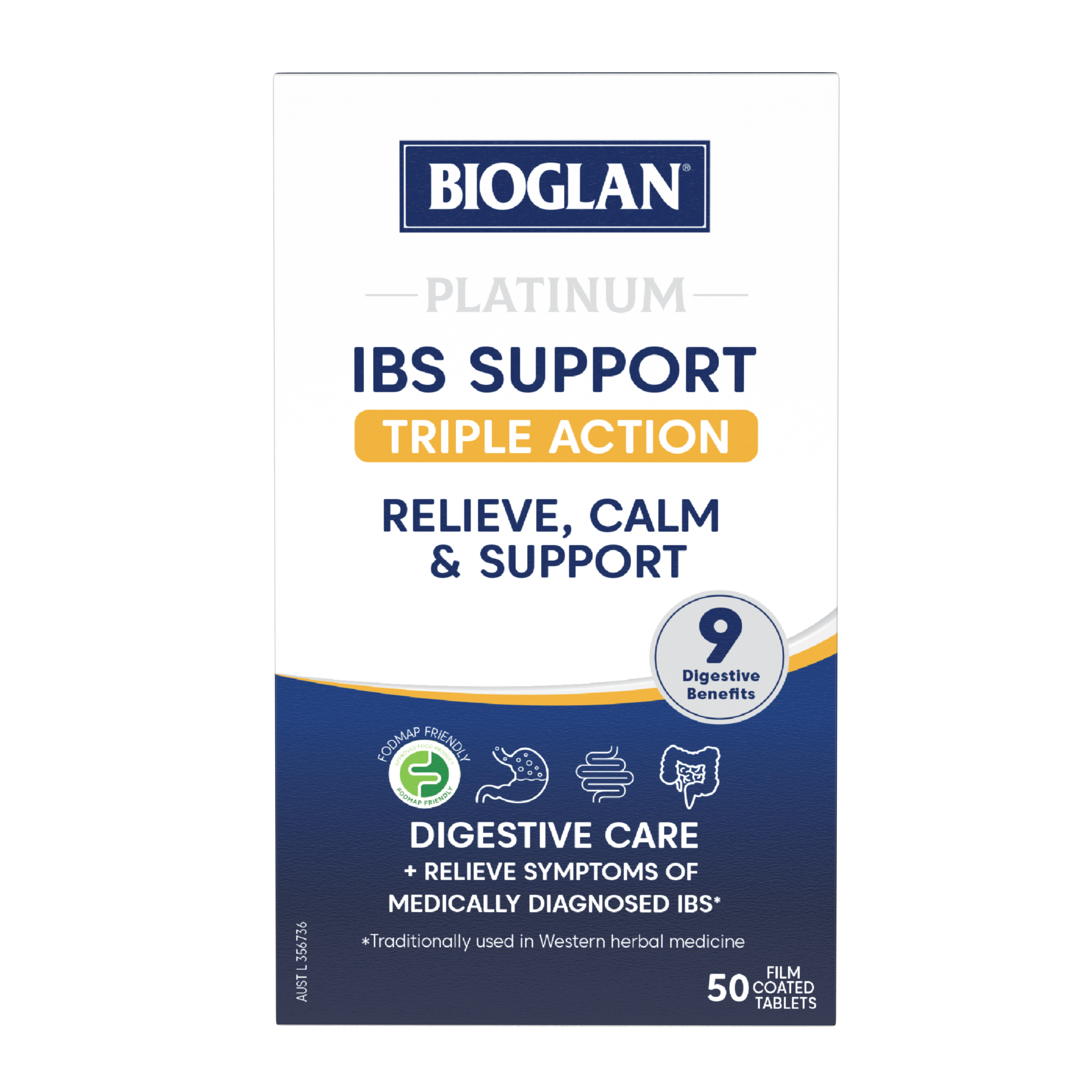 BIOGLAN PLATINUM IBS SUPPORT TRIPLE ACTION 50 TABLETS - Image 2
