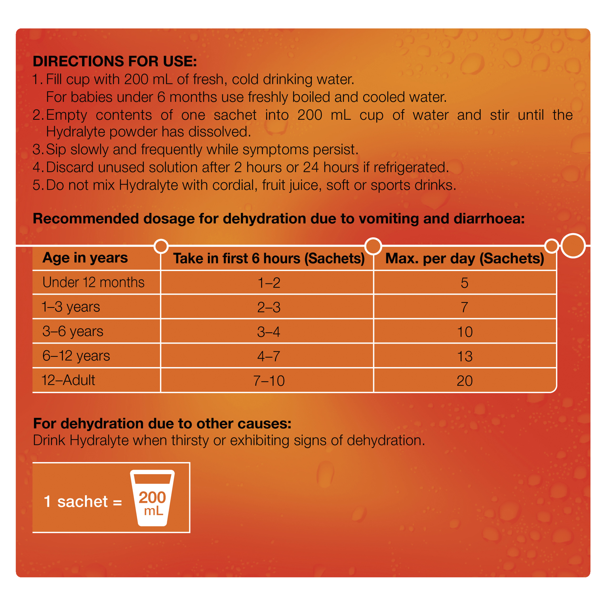 HYDRALYTE POWDER SACHETS ORANGE 10 PACK - Image 3