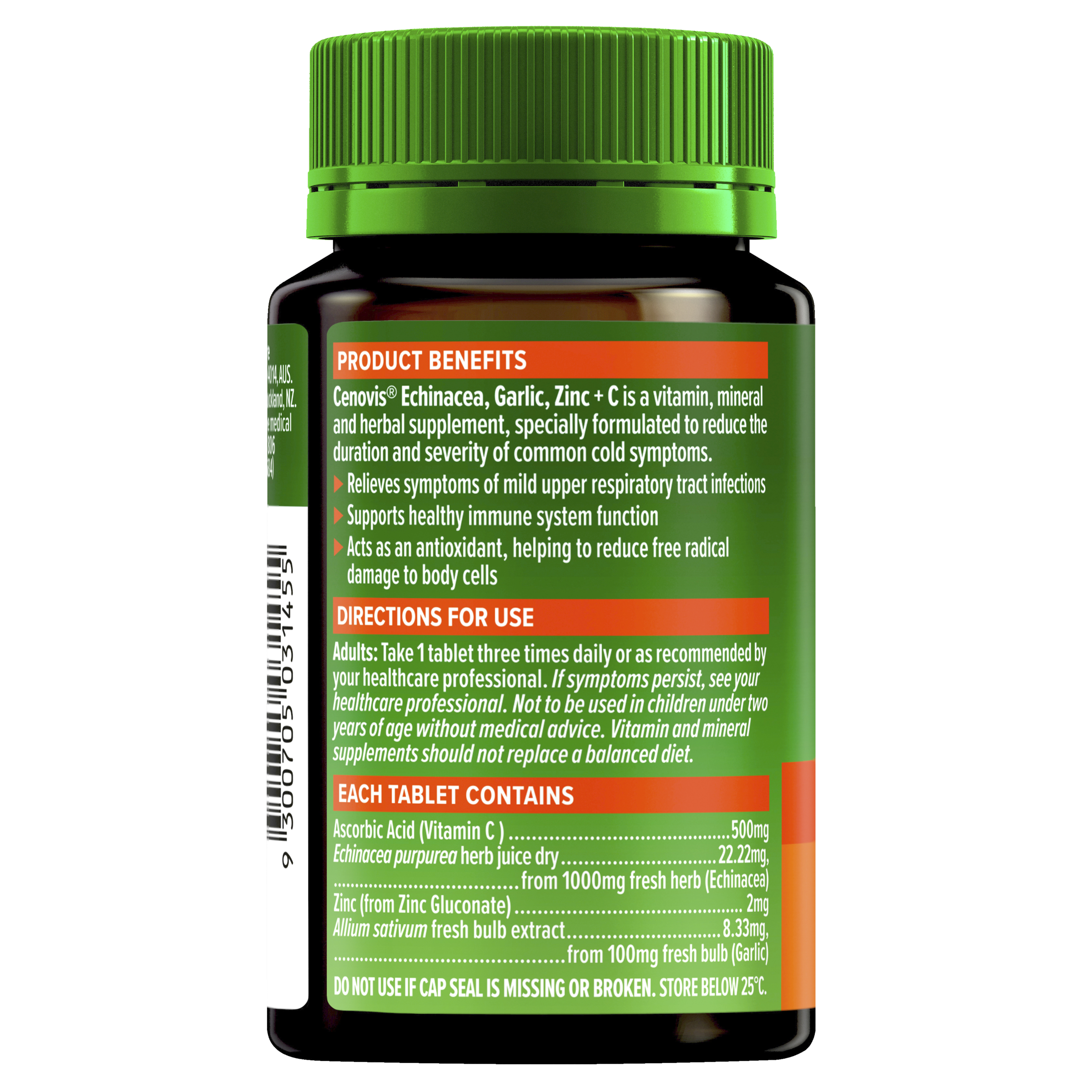CENOVIS ECHINACEA GARLIC ZINC + C 60 TABLETS - Image 2
