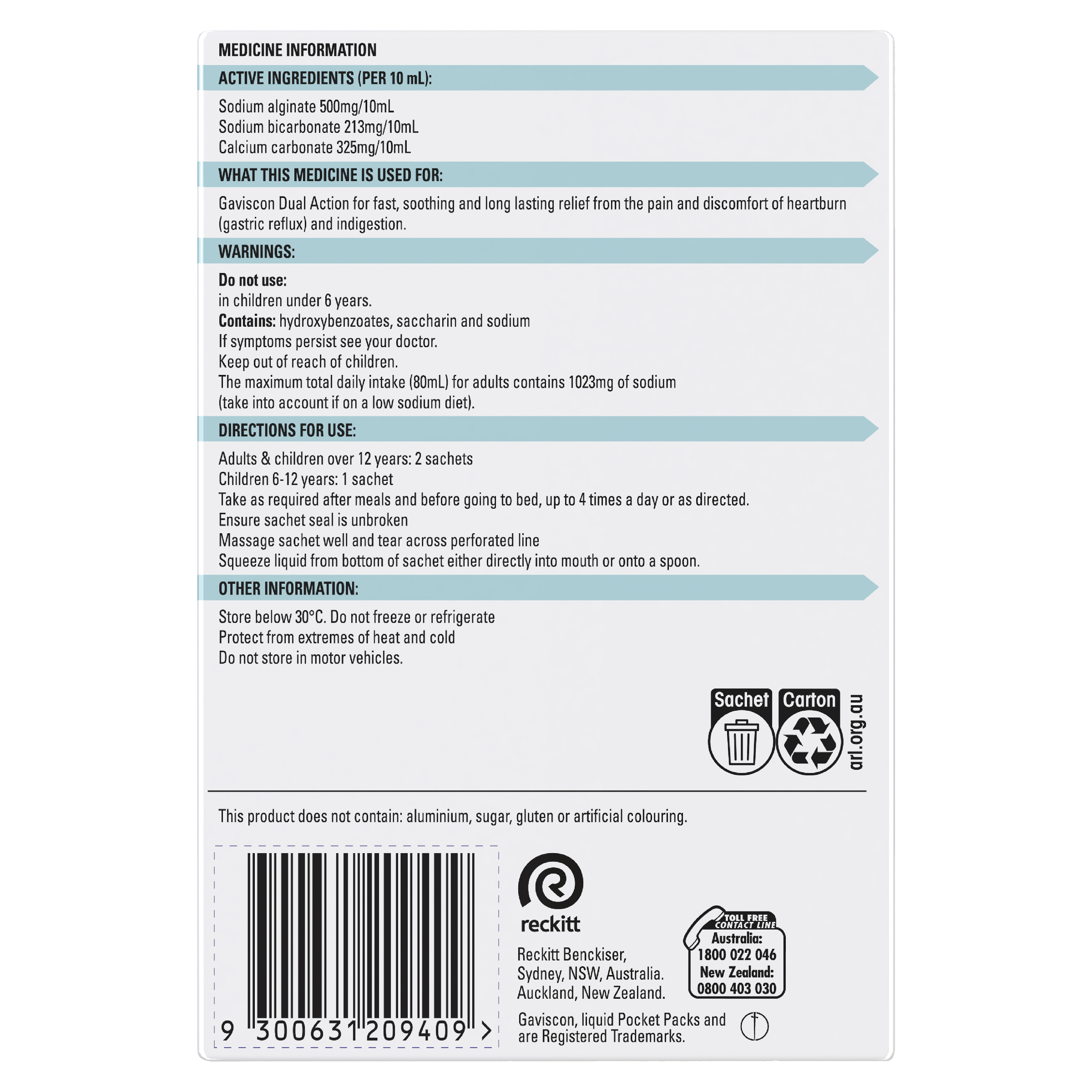 GAVISCON DUAL ACTION PEPPERMINT LIQUID 10ML SACHETS 24 PACK - Image 4
