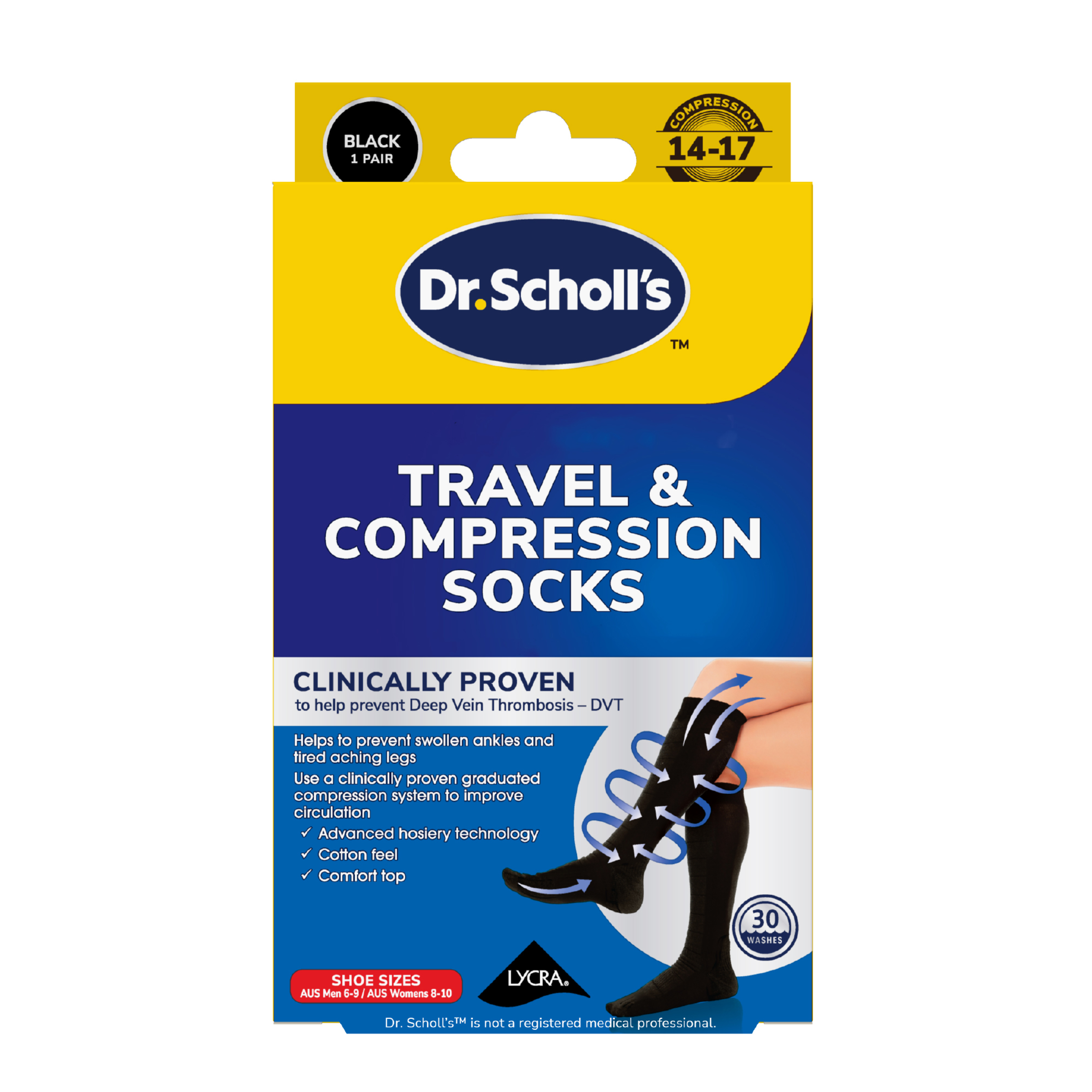 SCHOLL TRAVEL AND COMPRESSION SOCKS BLACK COTTON SMALL