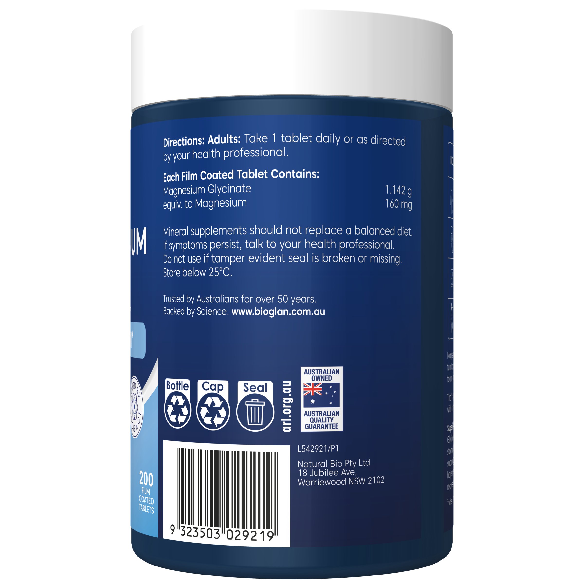 BIOGLAN ACTIVE MAGNESIUM GLYCINATE 200 TABLETS - Image 3