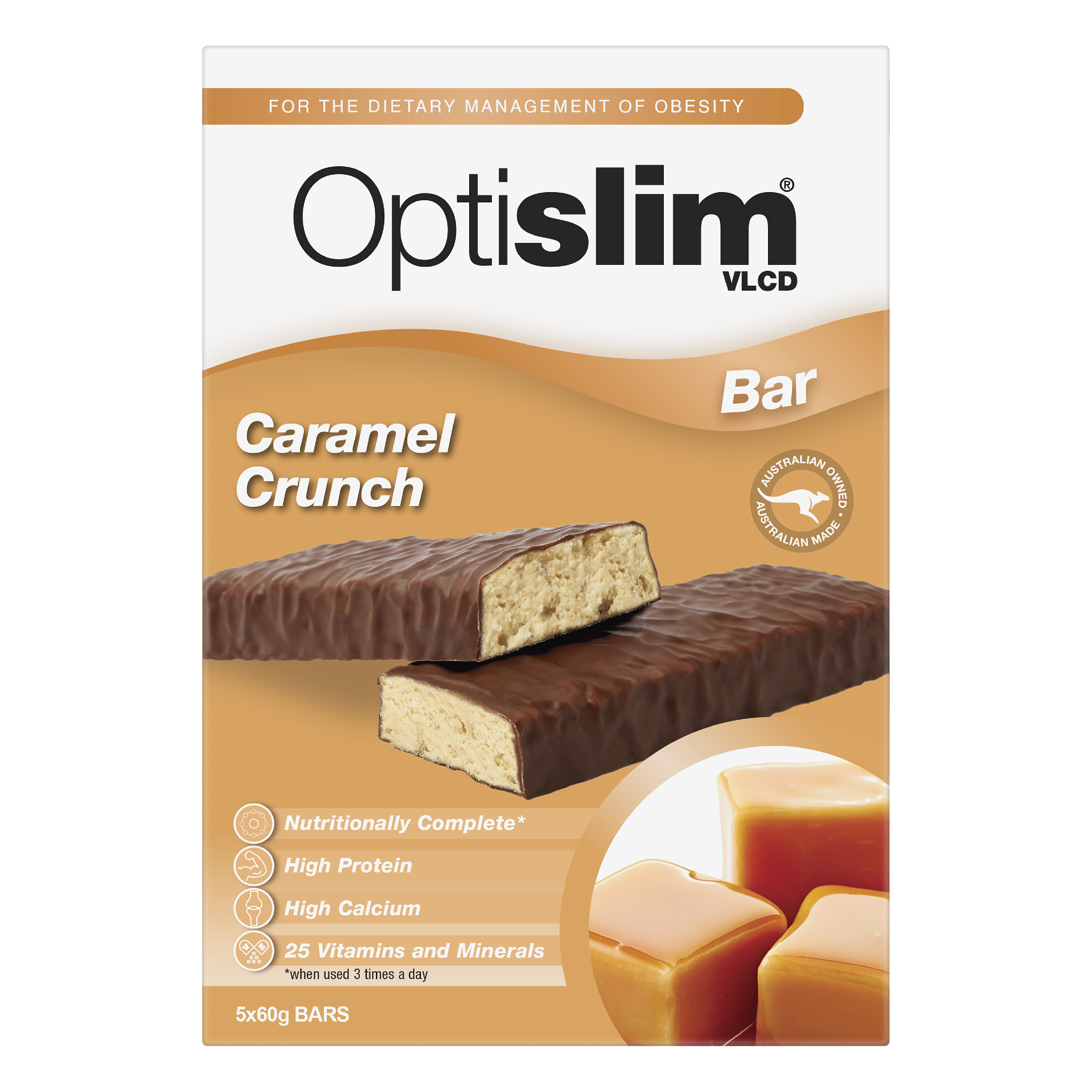 OPTISLIM VLCD BAR CARAMEL CRUNCH 60G 5 PACK - Image 2