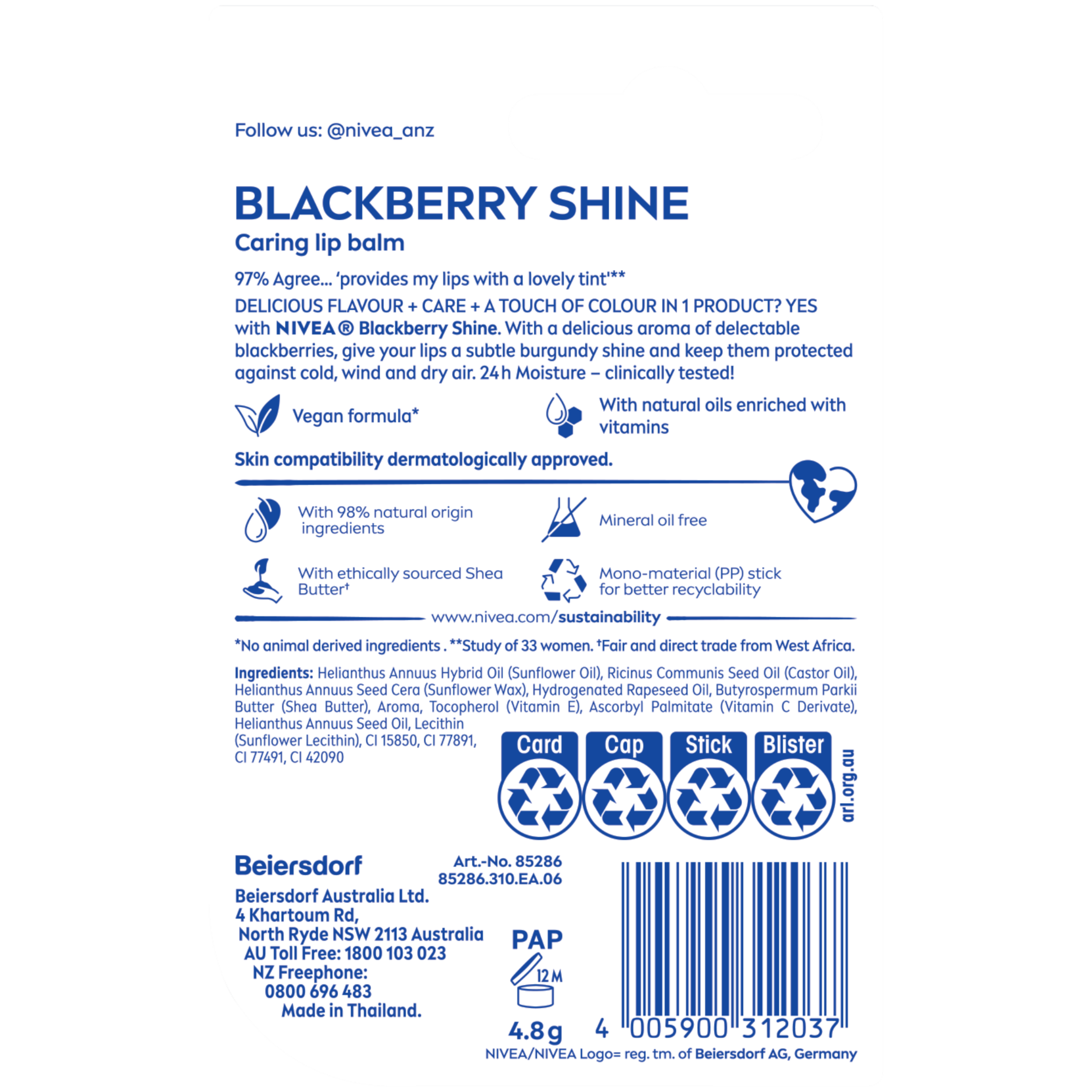 NIVEA LIP BALM STICK BLACKBERRY SHINE 4.8G - Image 2