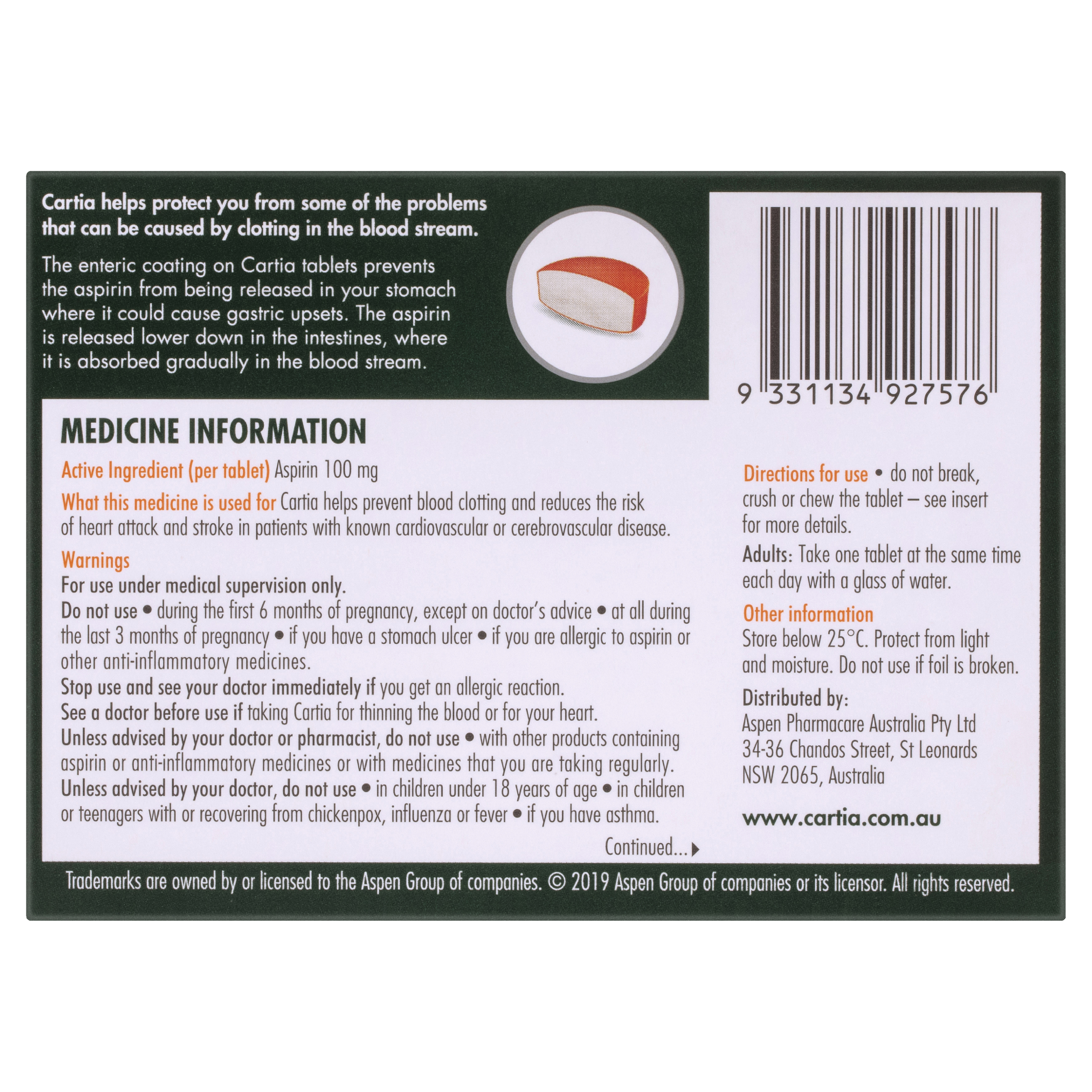CARTIA ASPIRIN 100MG 168 TABLET - Image 4