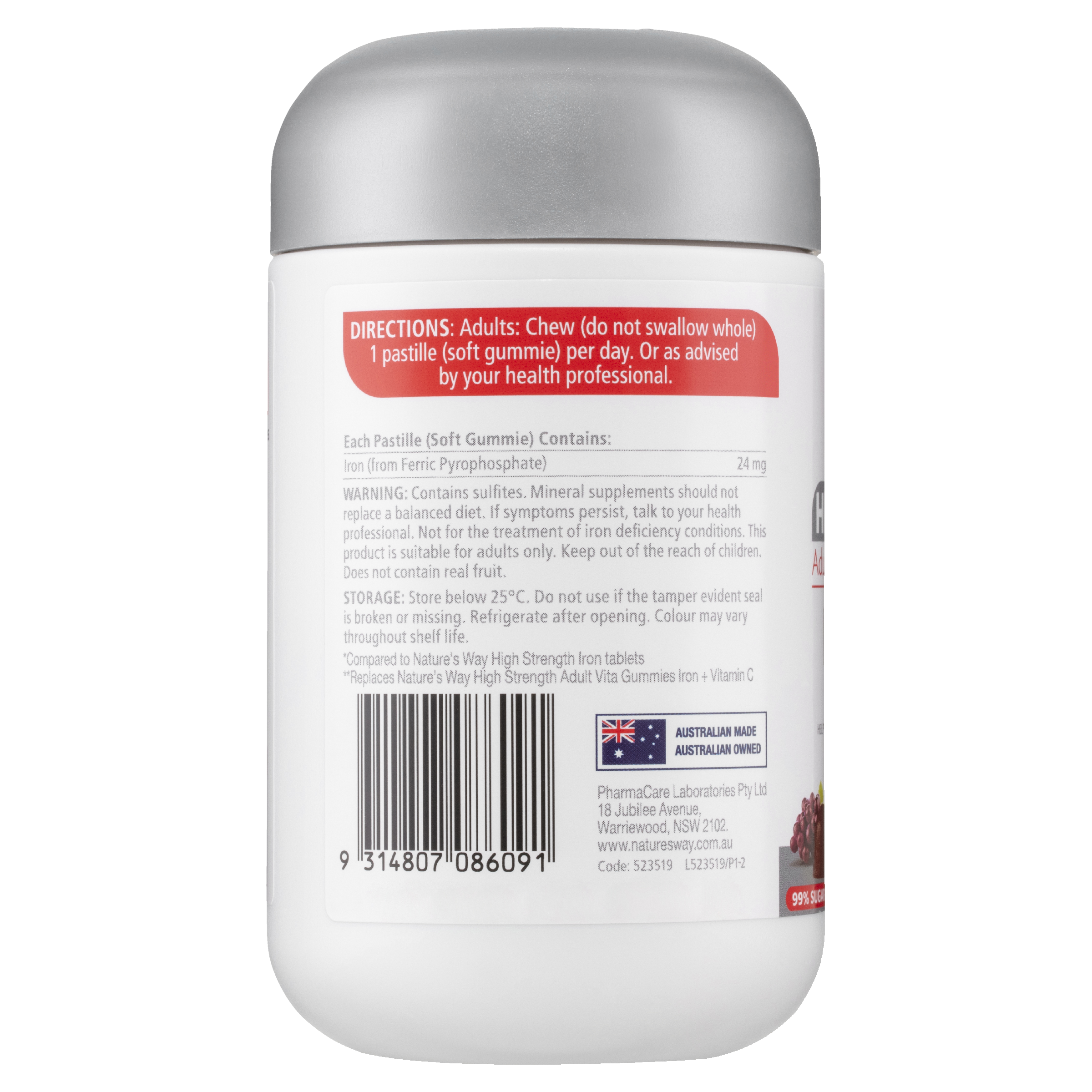 NATURES WAY ADULT VITA GUMMIES IRON 24MG 30 TABLETS - Image 4