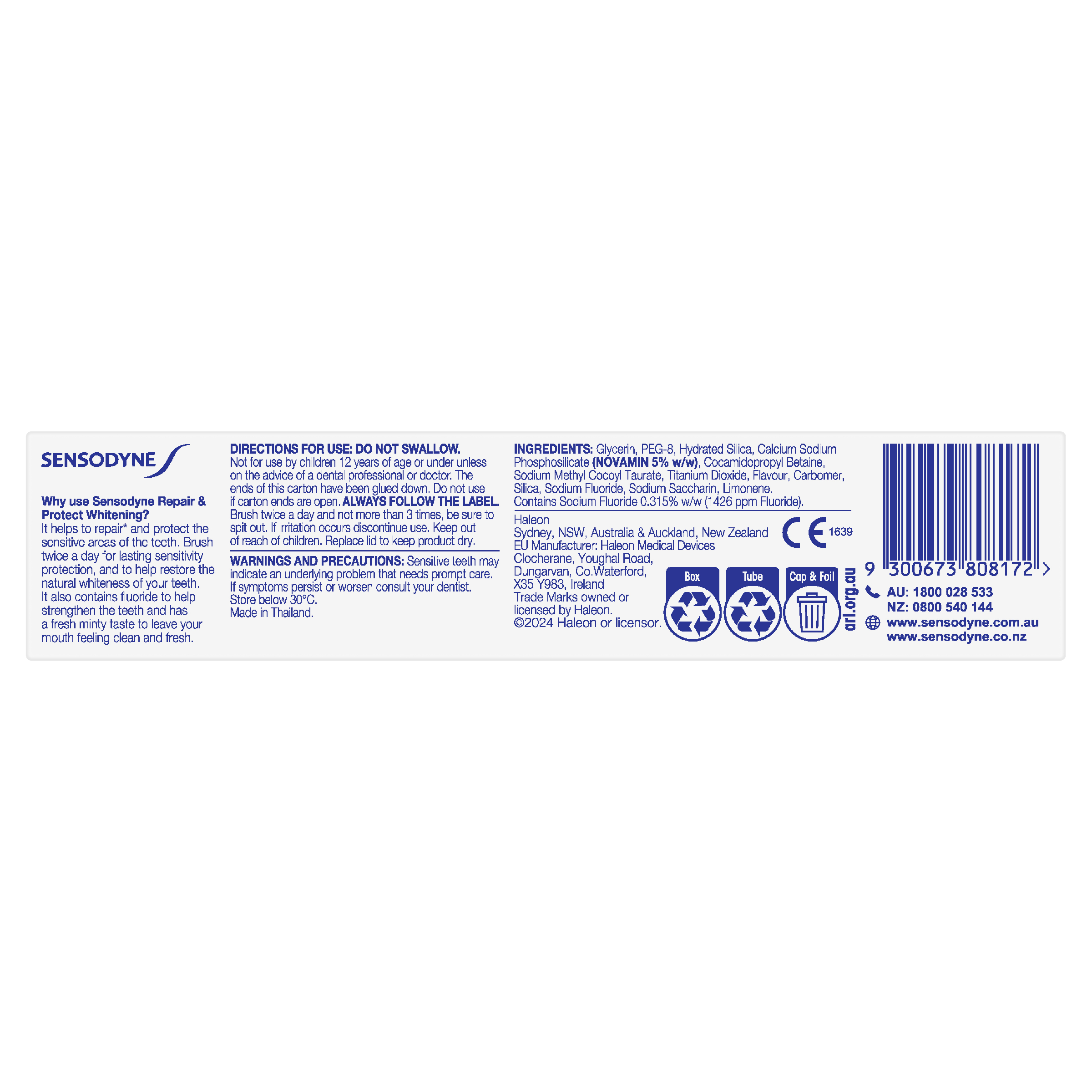 SENSODYNE REPAIR & PROTECT TOOTHPASTE NOVAMIN® WHITENING 100G - Image 3