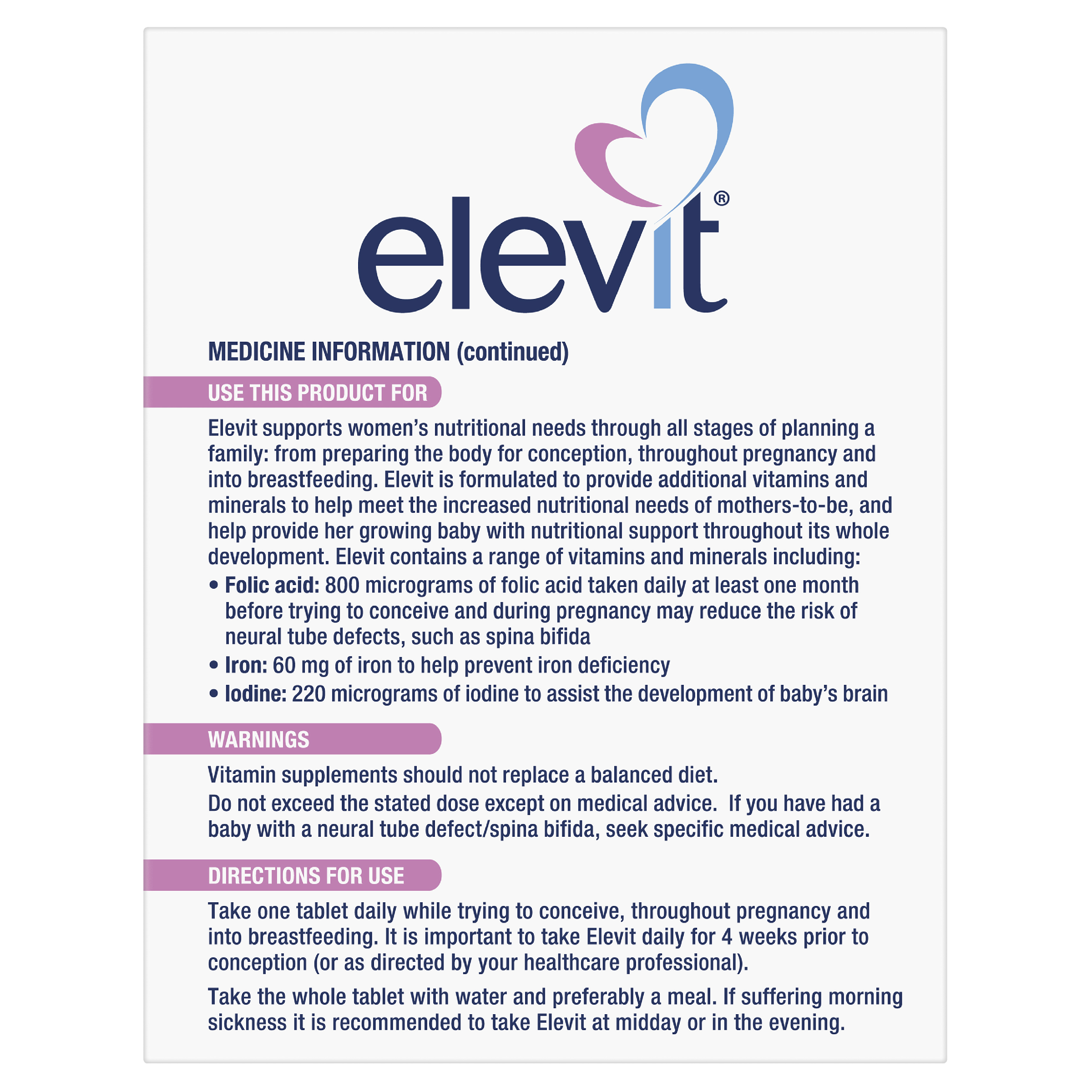 ELEVIT PRE-CONCEPTION & PREGNANCY 100 TABLETS - Image 4