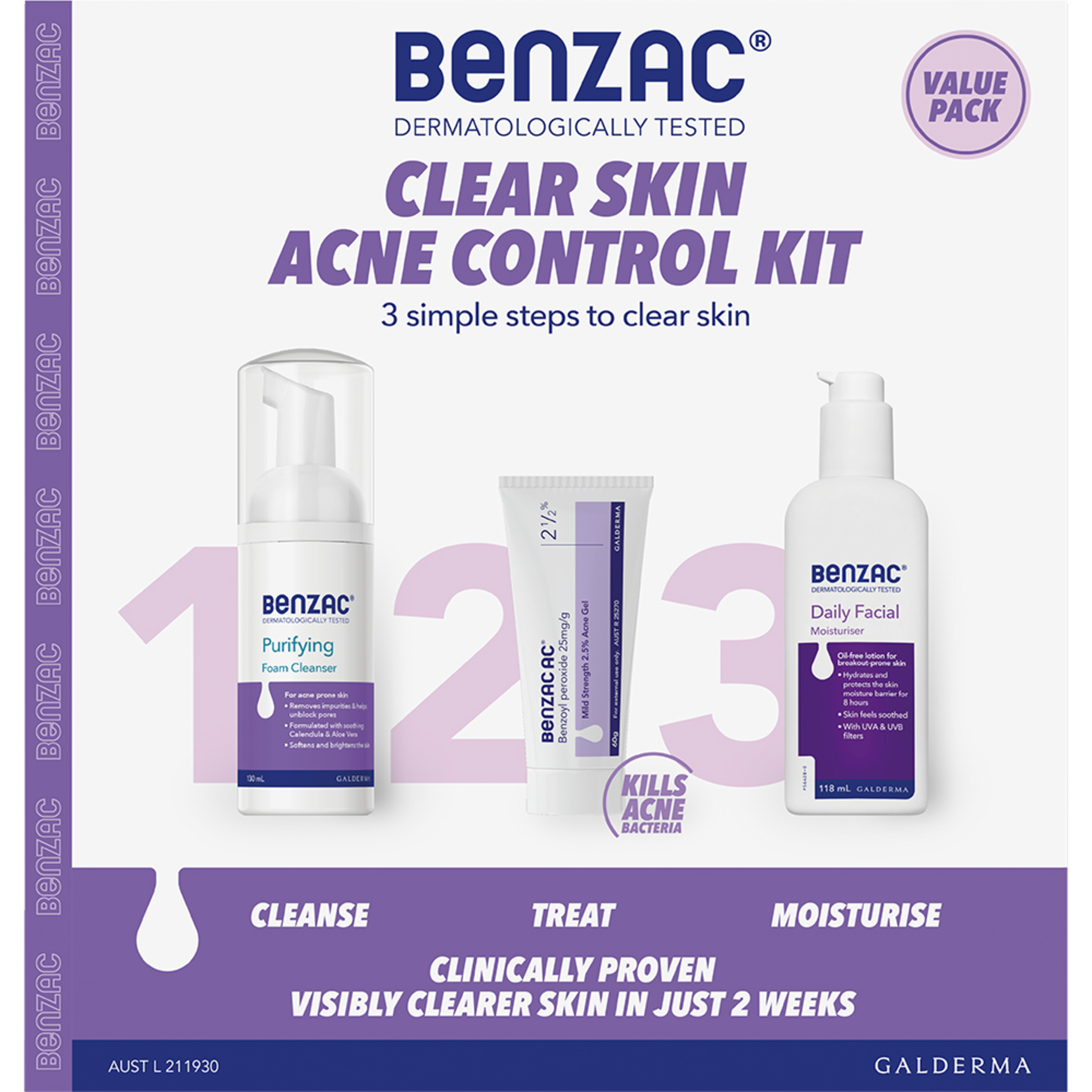 BENZAC 3 STEP CLEAR SKIN ACNE CONTROL KIT 60G - Image 2