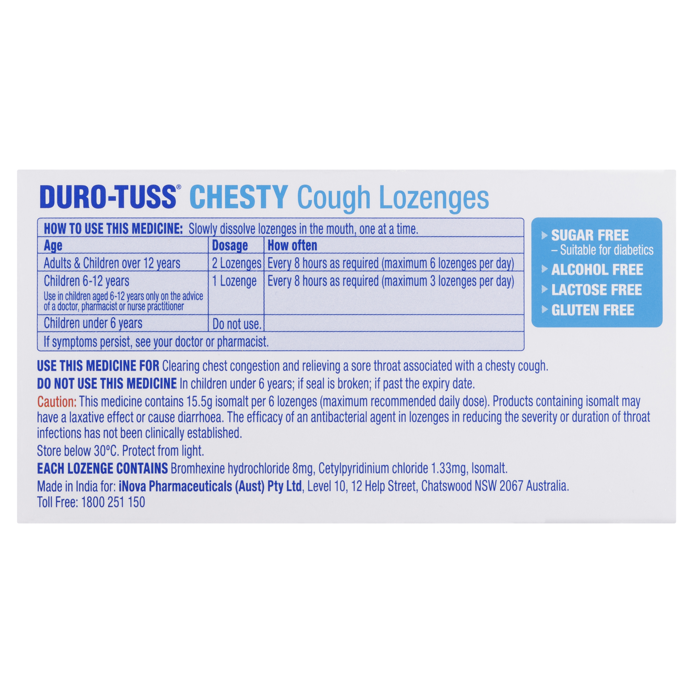 DURO-TUSS CHESTY COUGH BERRY SUGAR FREE 24 LOZENGES - Image 4