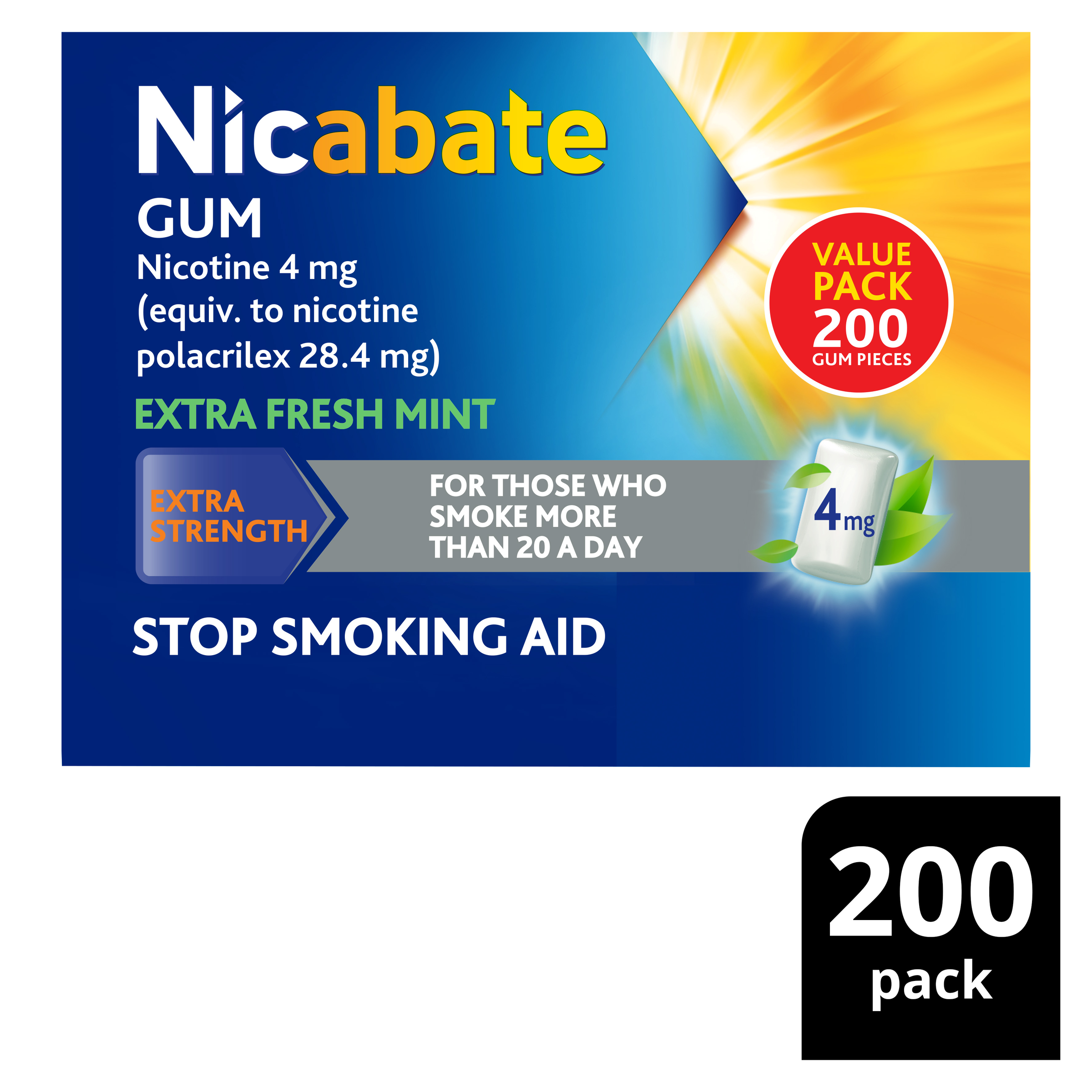 NICABATE GUM REGULAR EXTRA FRESH MINT 4MG 200 PACK - Image 10