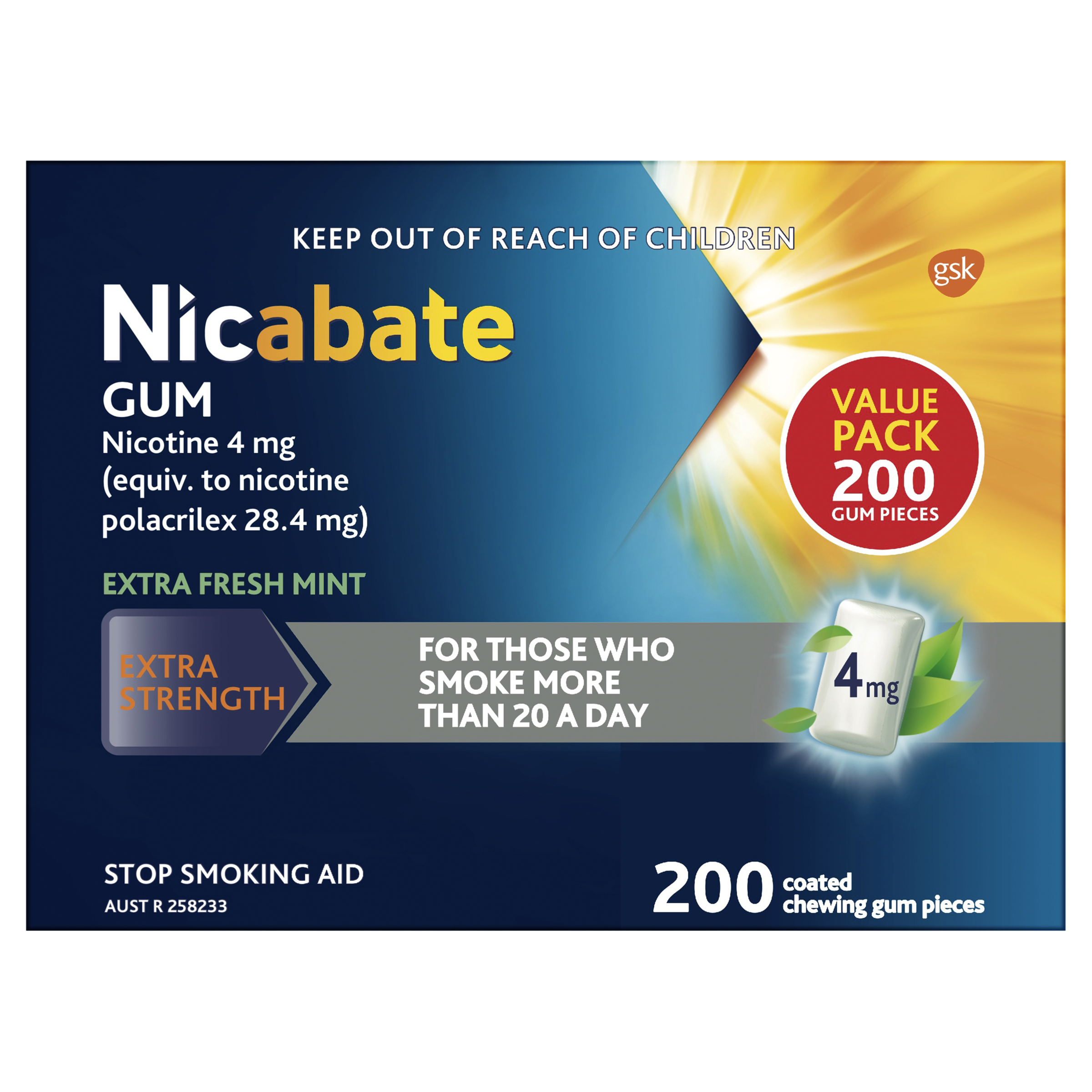 NICABATE GUM REGULAR EXTRA FRESH MINT 4MG 200 PACK - Image 2