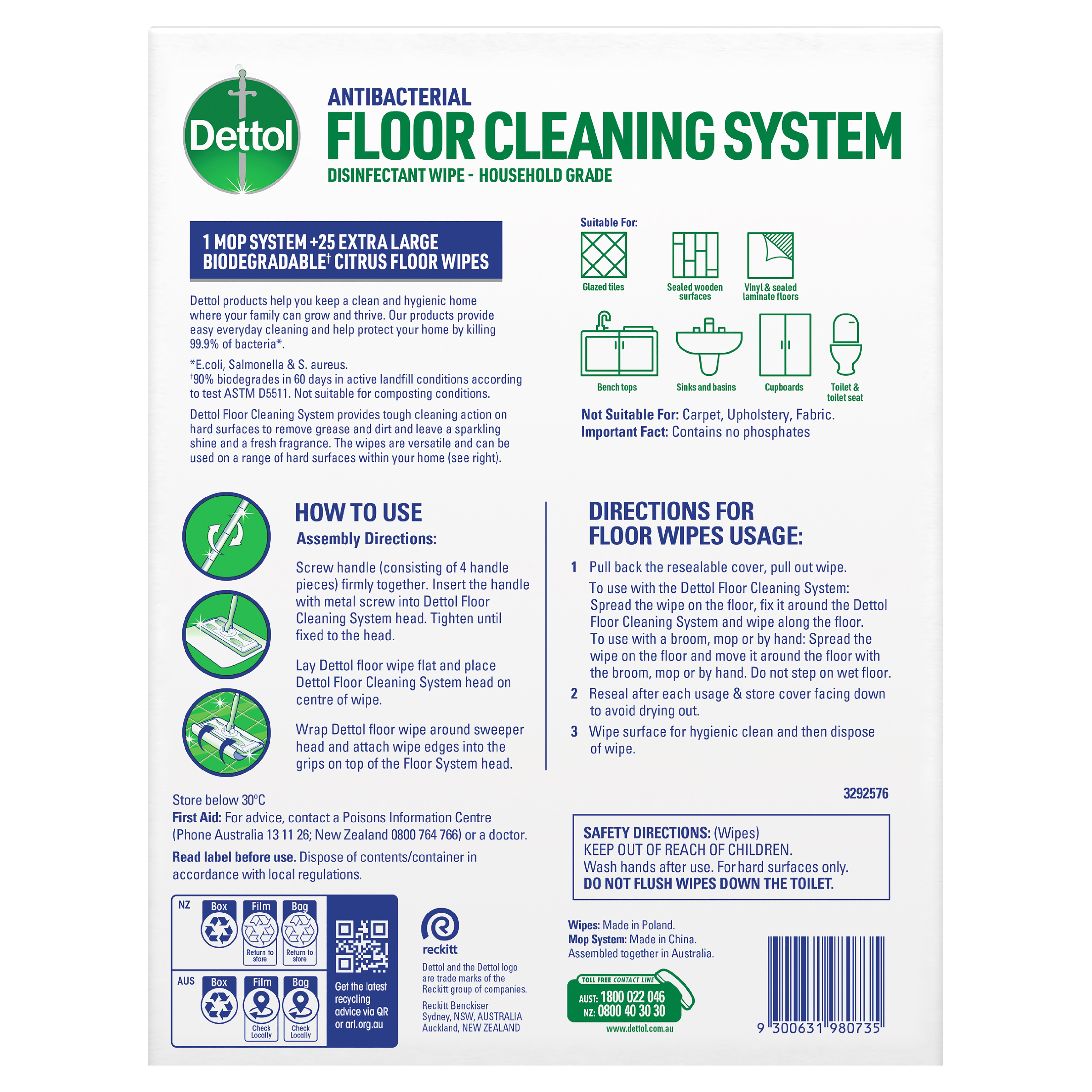 DETTOL ANTIBACTERIAL FLOOR MOP SYSTEM + 25 WIPES 1 PACK - Image 4