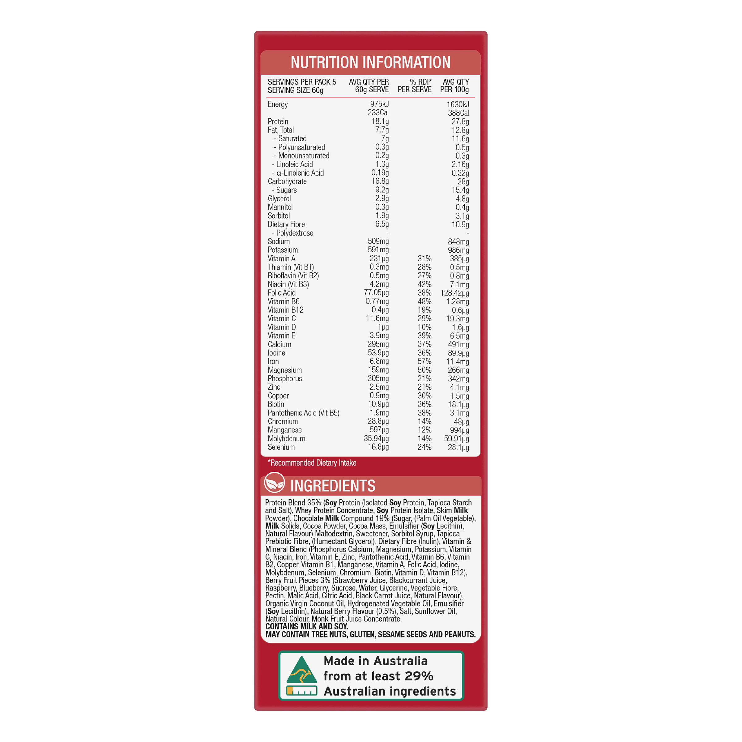 OPTISLIM VLCD BAR CHOC BERRY CRUNCH 60G 5 PACK - Image 3