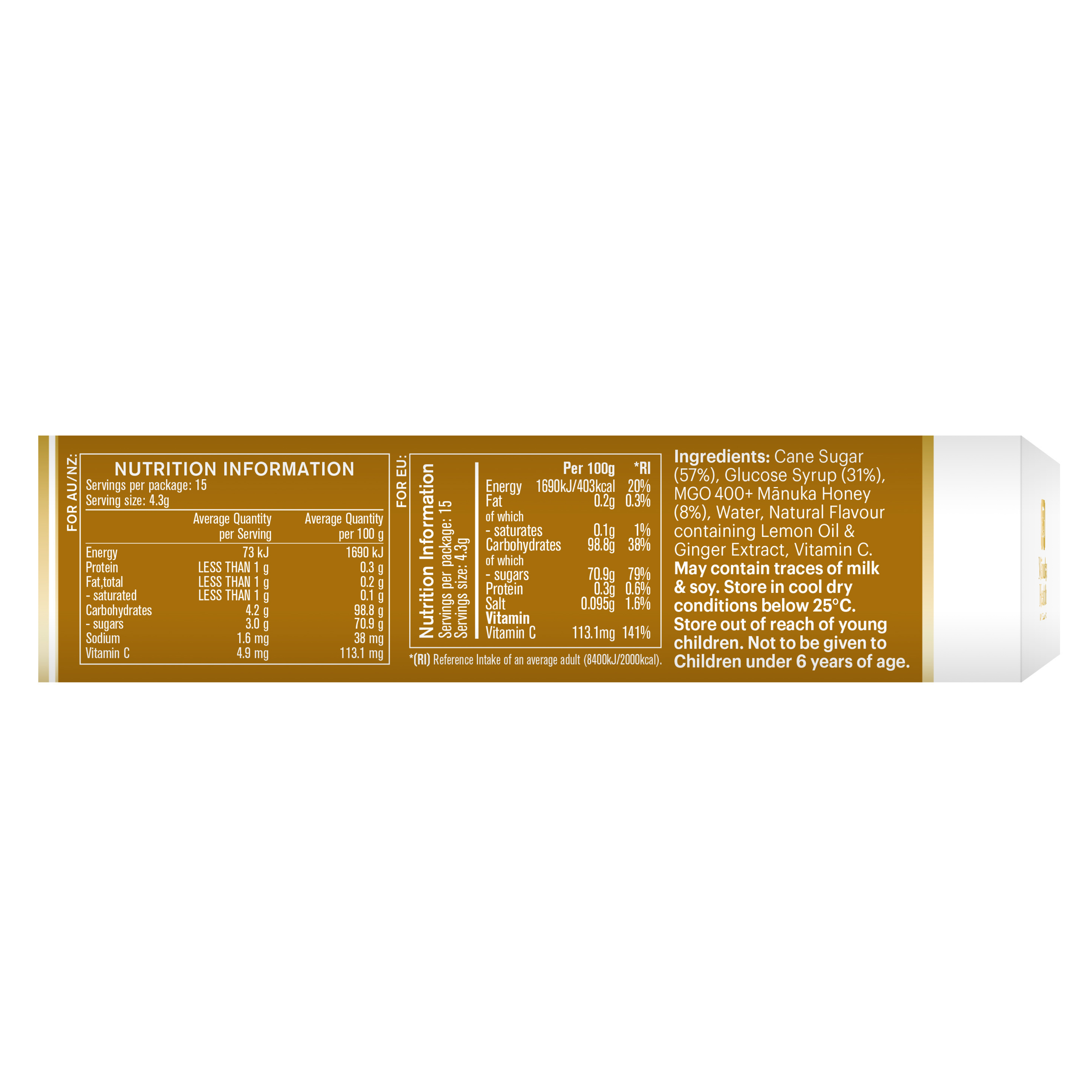 MANUKA HEALTH NZ MANUKA HONEY DROPS GINGER & LEMON 15 PACK - Image 3
