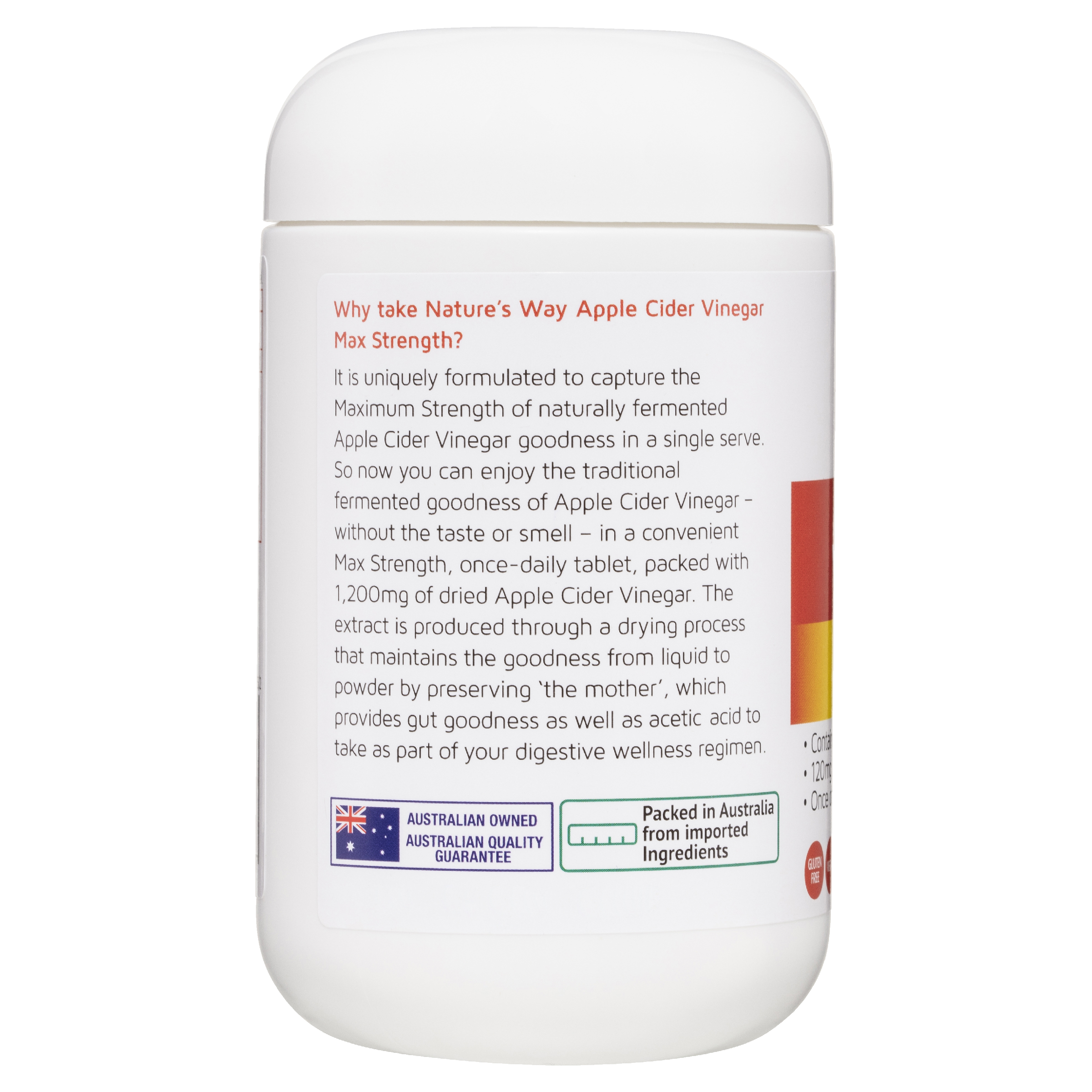 NATURES WAY APPLE CIDER VINEGAR 1200MG 90 TABLETS - Image 4