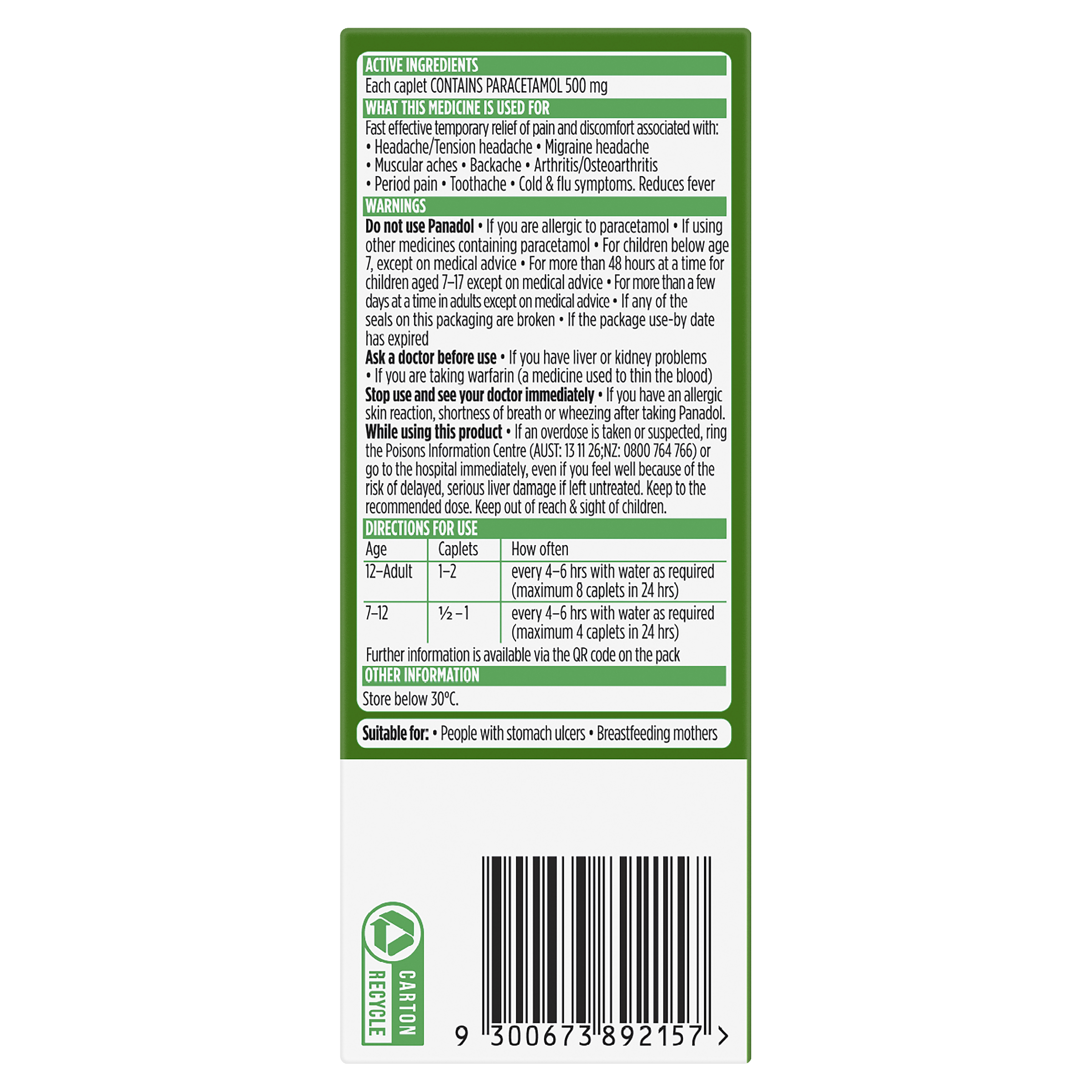 PANADOL 500MG OPTIZORB 48 CAPLETS - Image 3